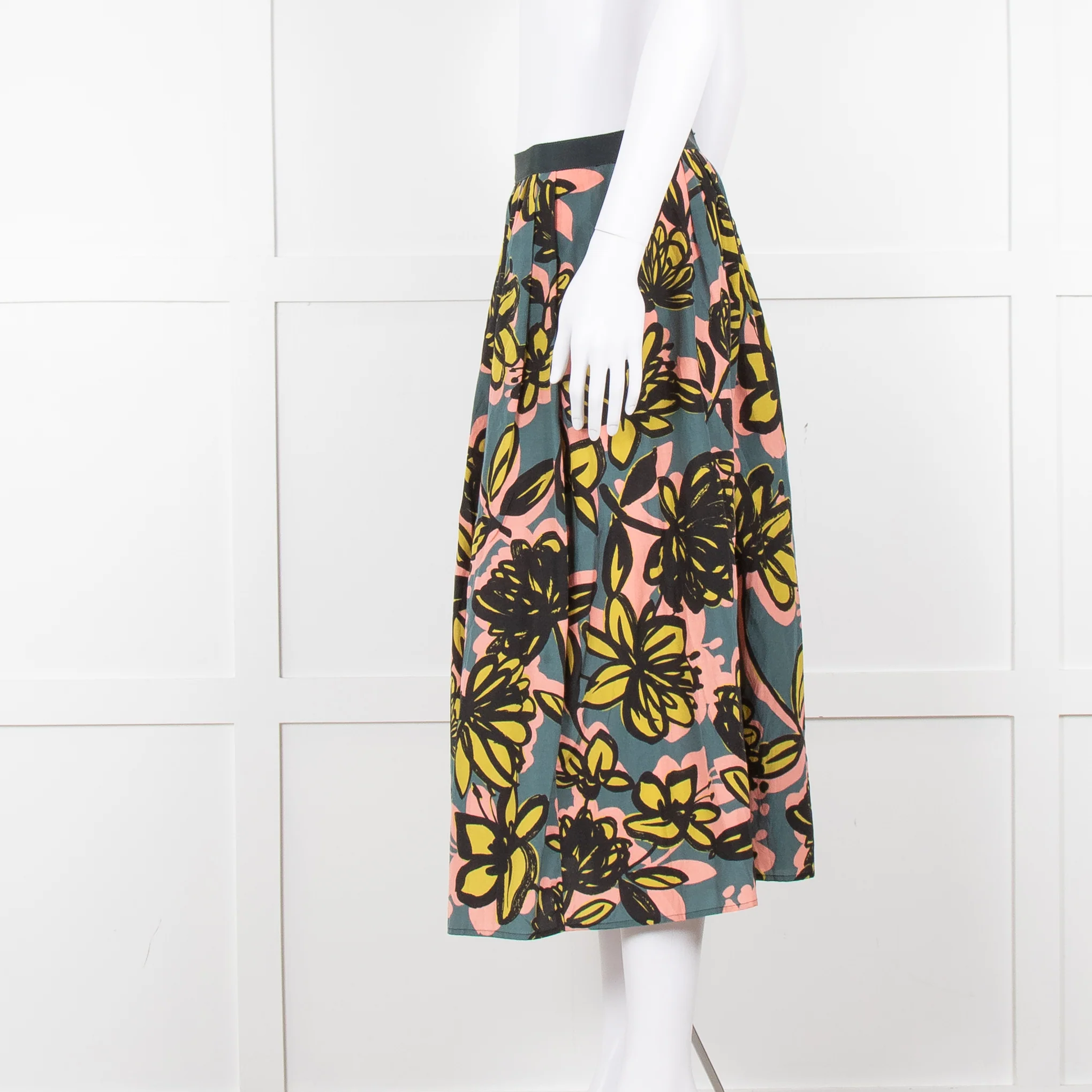 Weekend Max Mara Teal peach Yellow Floral Silk Blend Skirt - Image 7