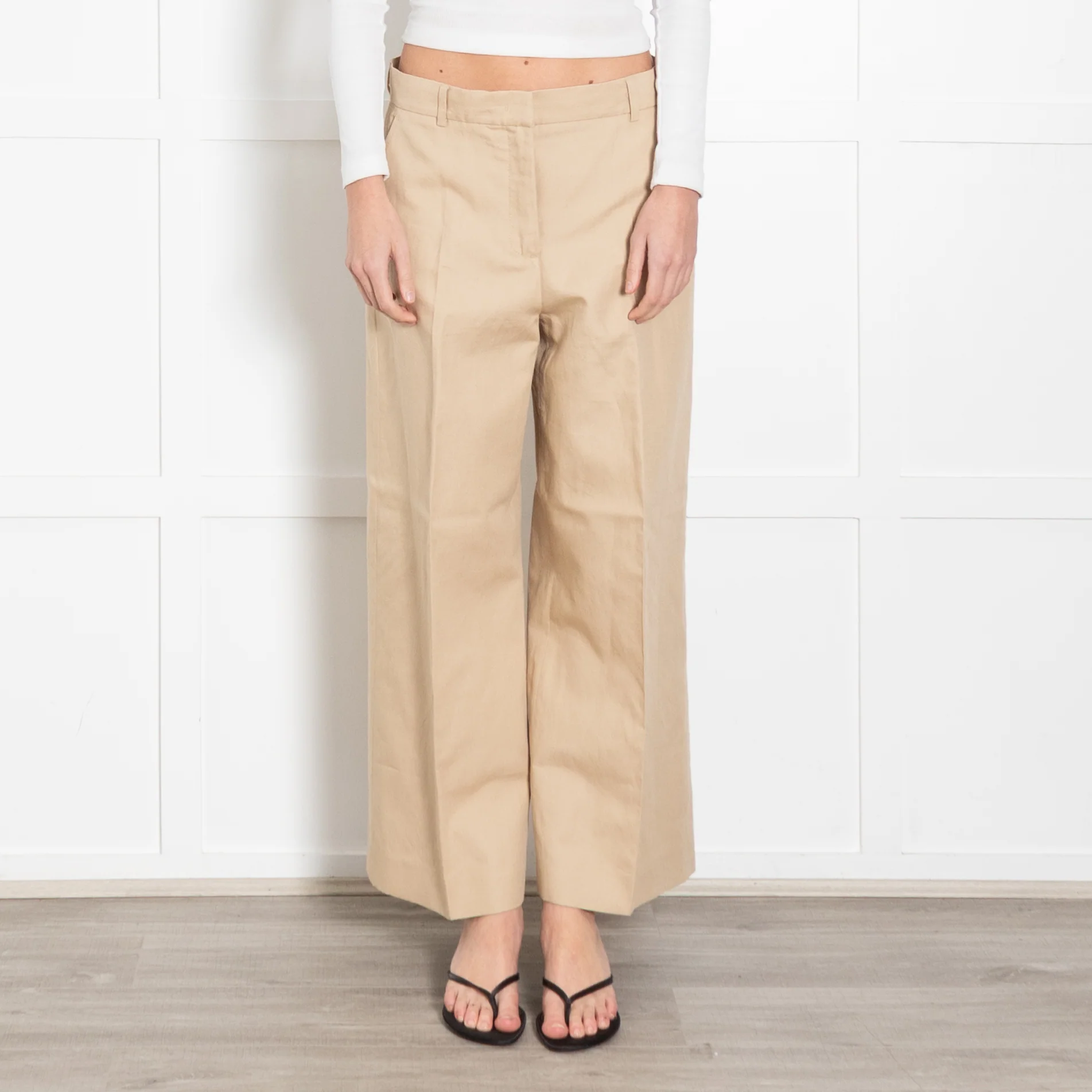 Weekend Maxmara Beige Crop Cotton Wide Leg Trousers - Image 2