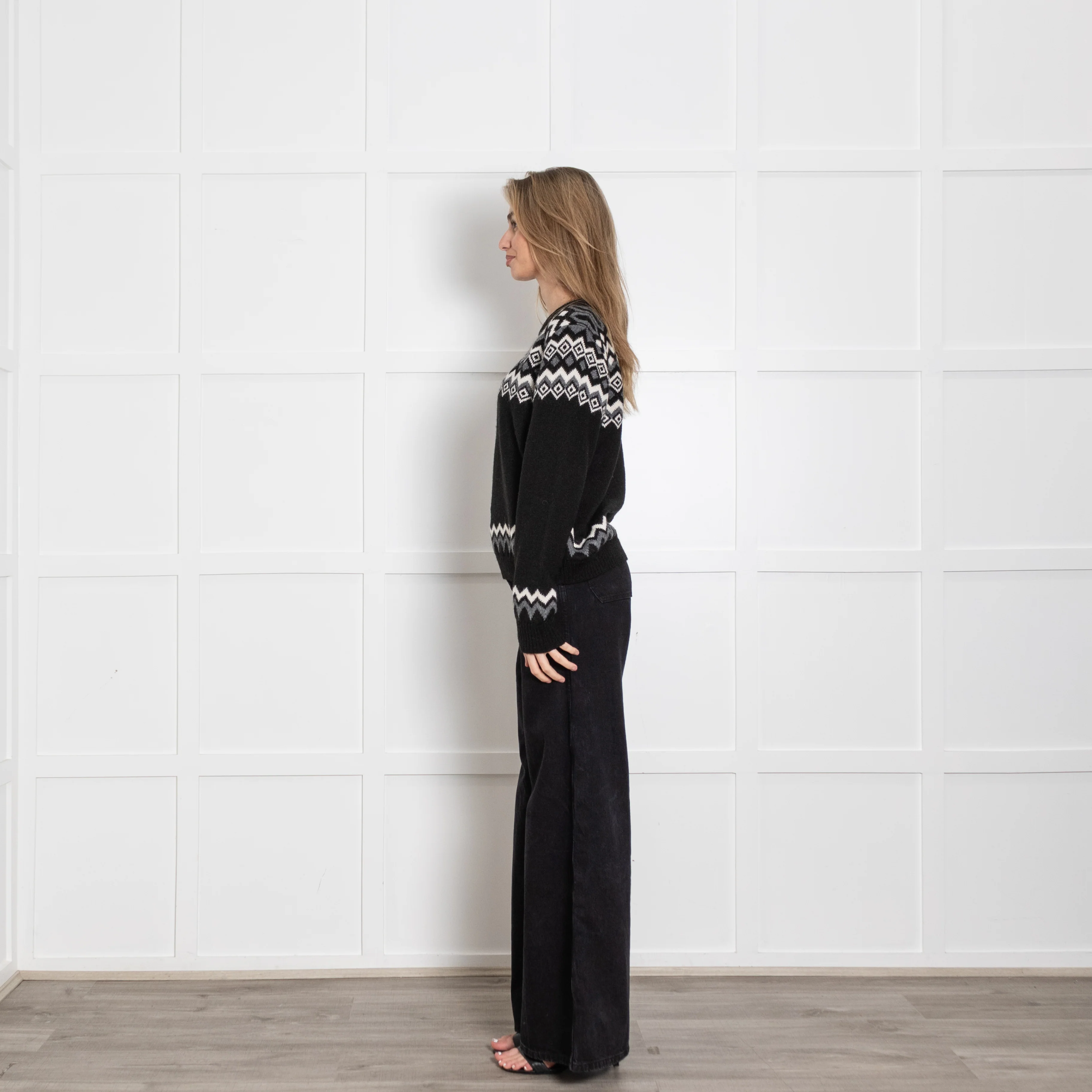 Weekend Maxmara Black Grey White FairIsle Jumper - Image 4
