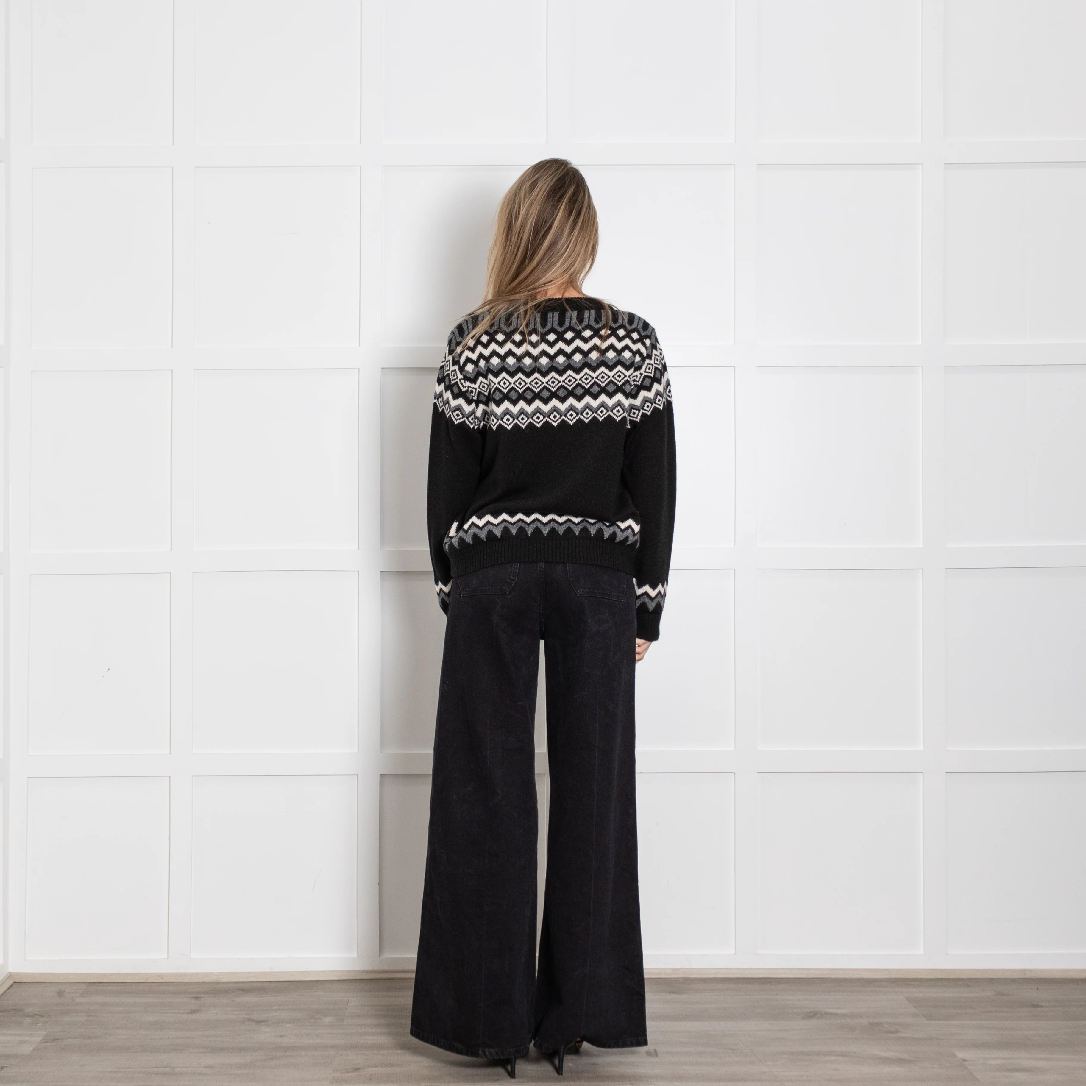 Weekend Maxmara Black Grey White FairIsle Jumper - Image 5