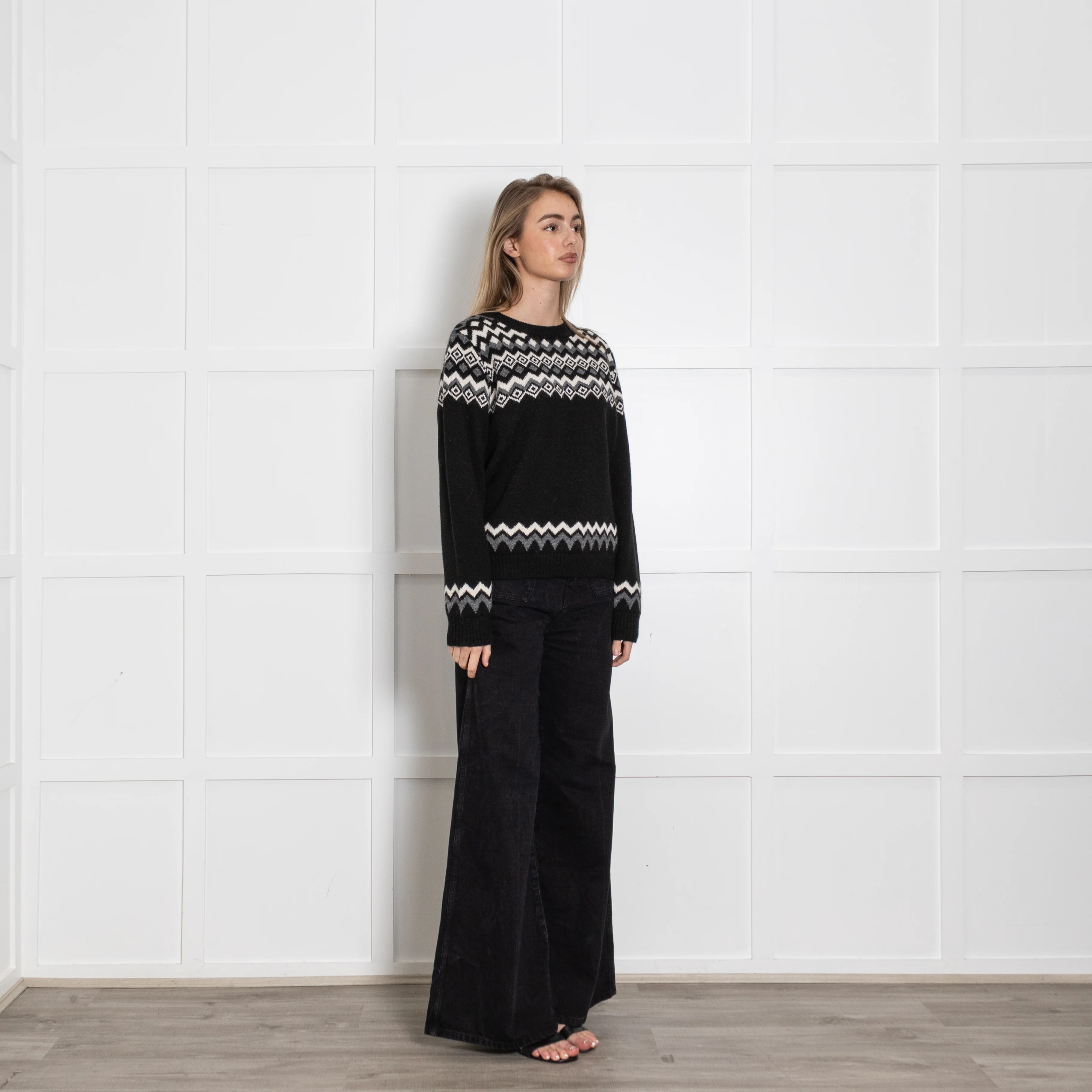 Weekend Maxmara Black Grey White FairIsle Jumper - Image 7