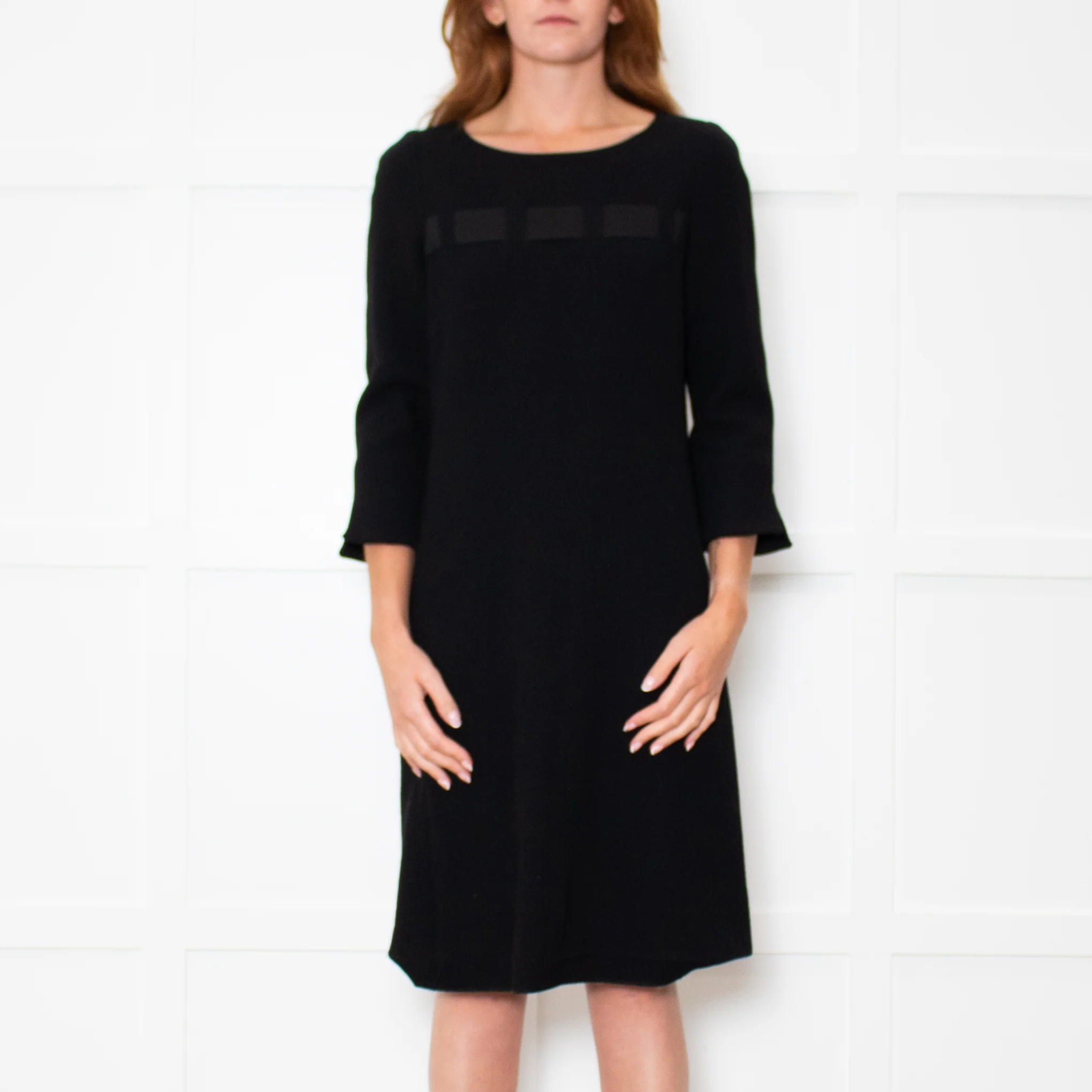 Weill Black 3/4 Sleeve Ribbon Detail Dress - Image 2