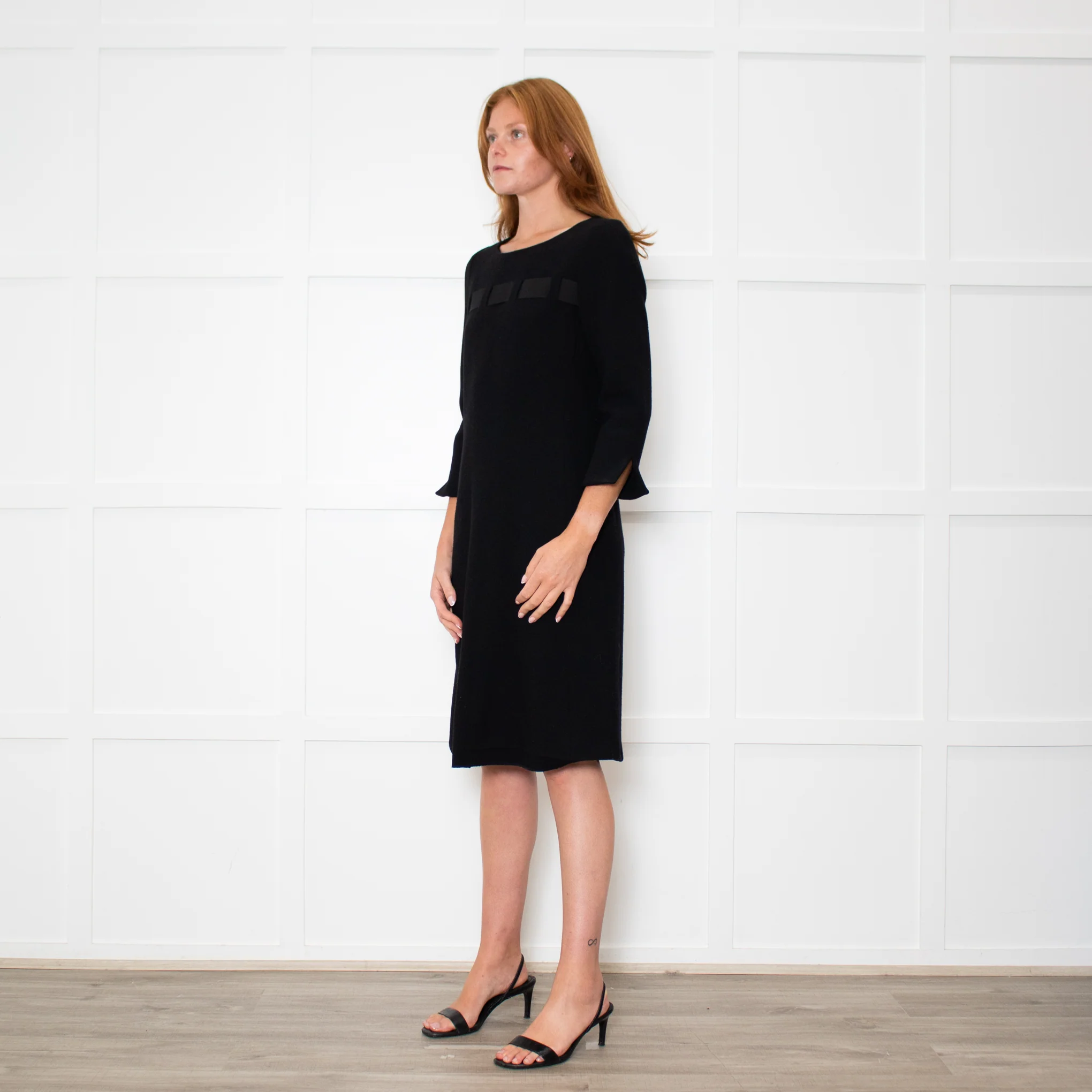 Weill Black 3/4 Sleeve Ribbon Detail Dress - Image 3
