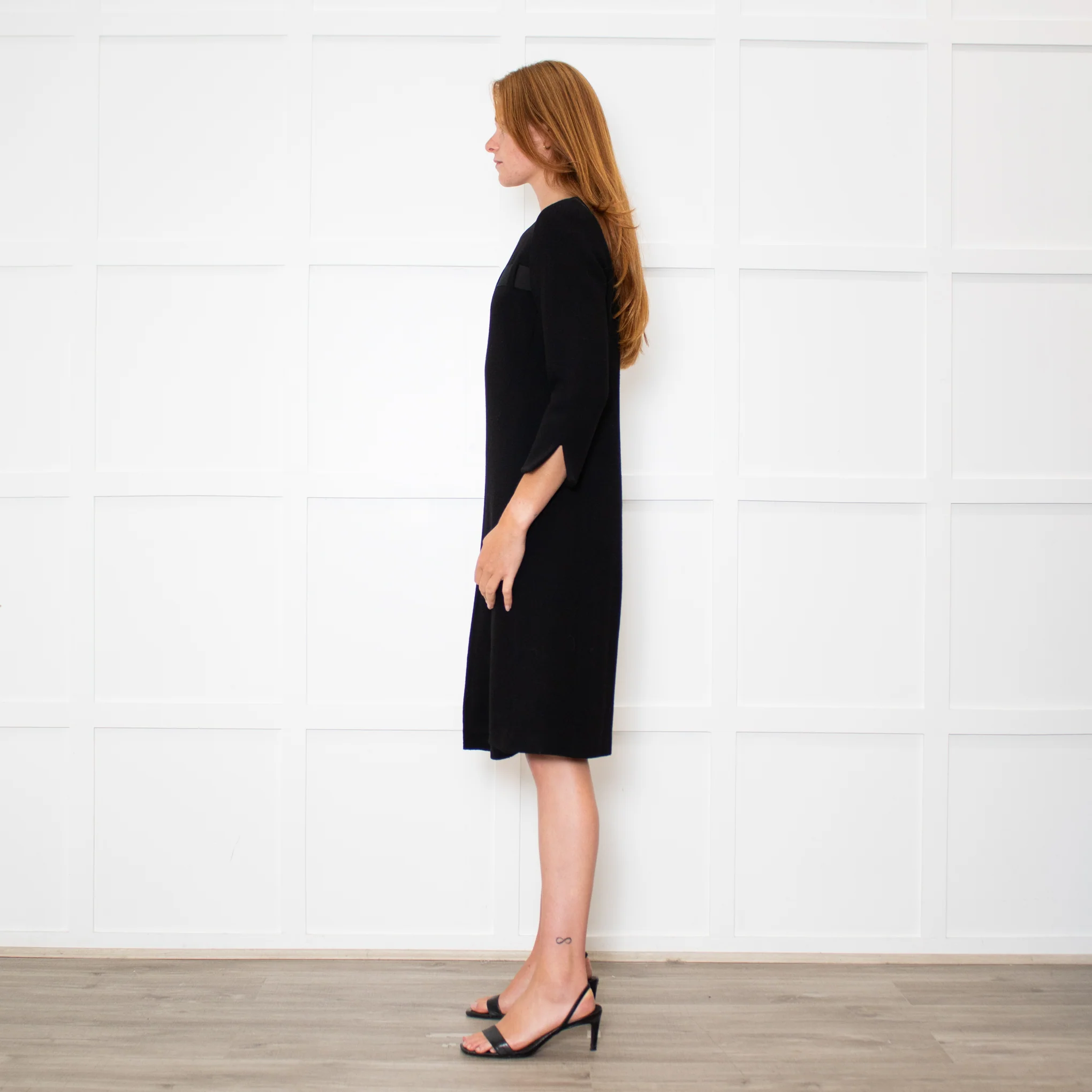 Weill Black 3/4 Sleeve Ribbon Detail Dress - Image 4