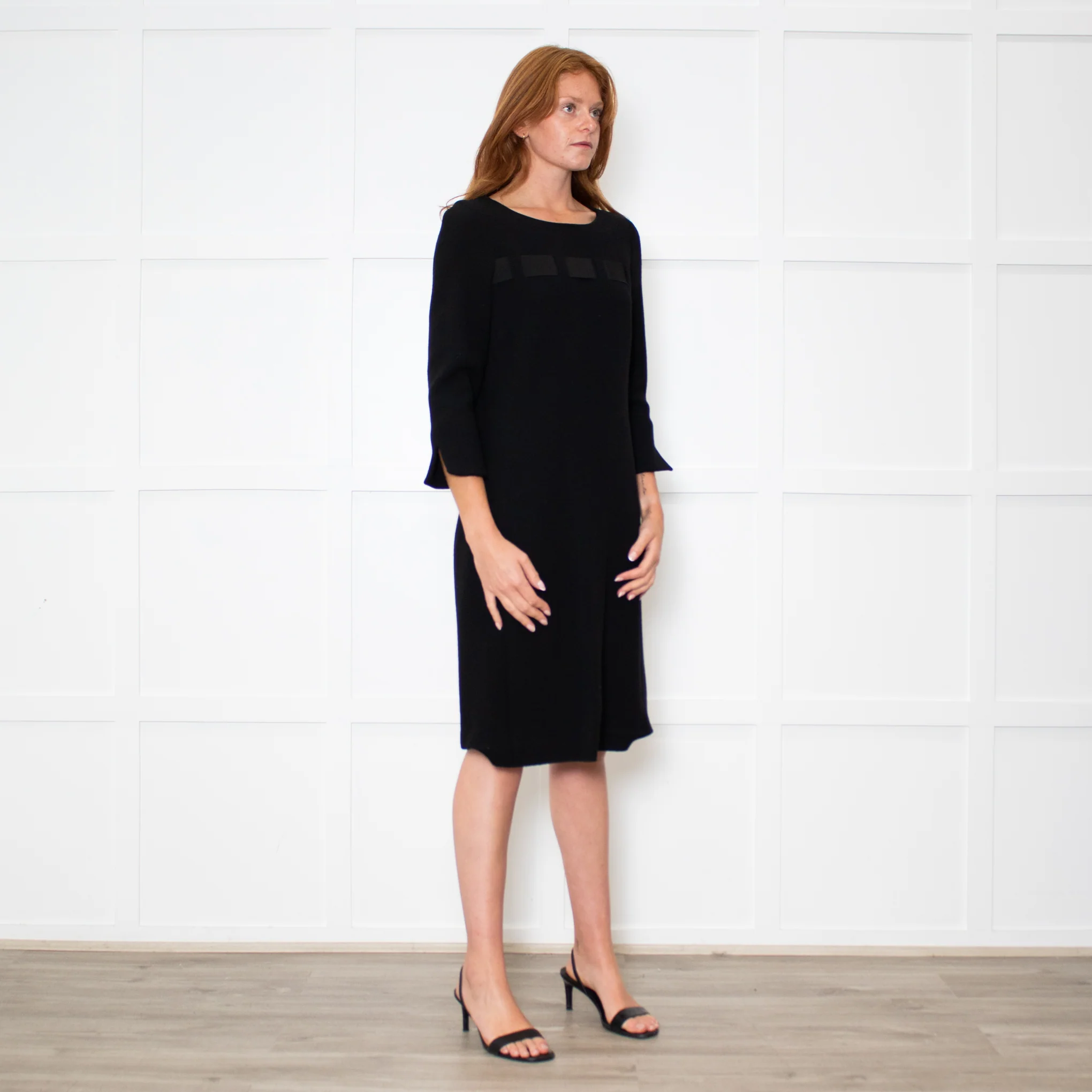 Weill Black 3/4 Sleeve Ribbon Detail Dress - Image 7