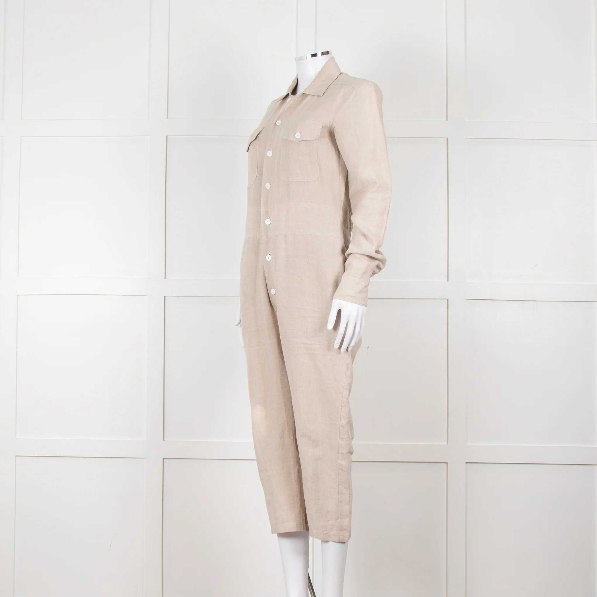 White Story Beige Linen Button Up Jumpsuit - Image 7