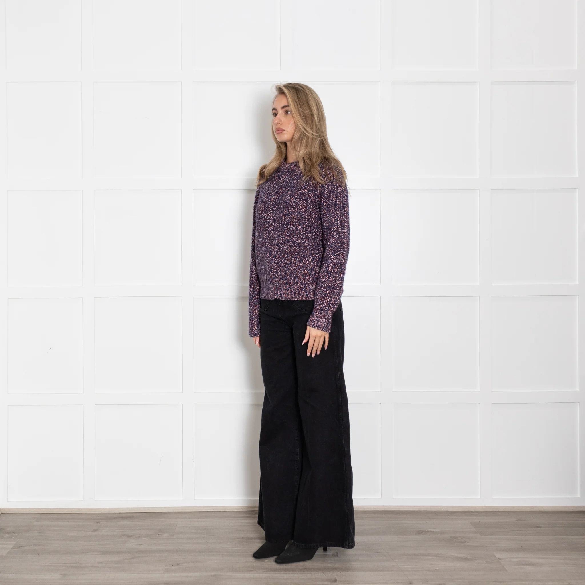 White + Warren Blue Marl Cashmere Chunky Knit Jumper - Image 3