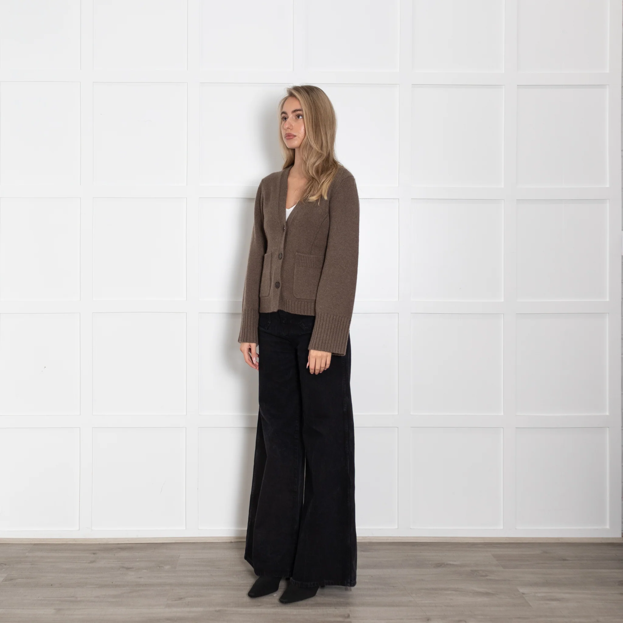 White + Warren Brown Cashmere Cardigan - Image 3