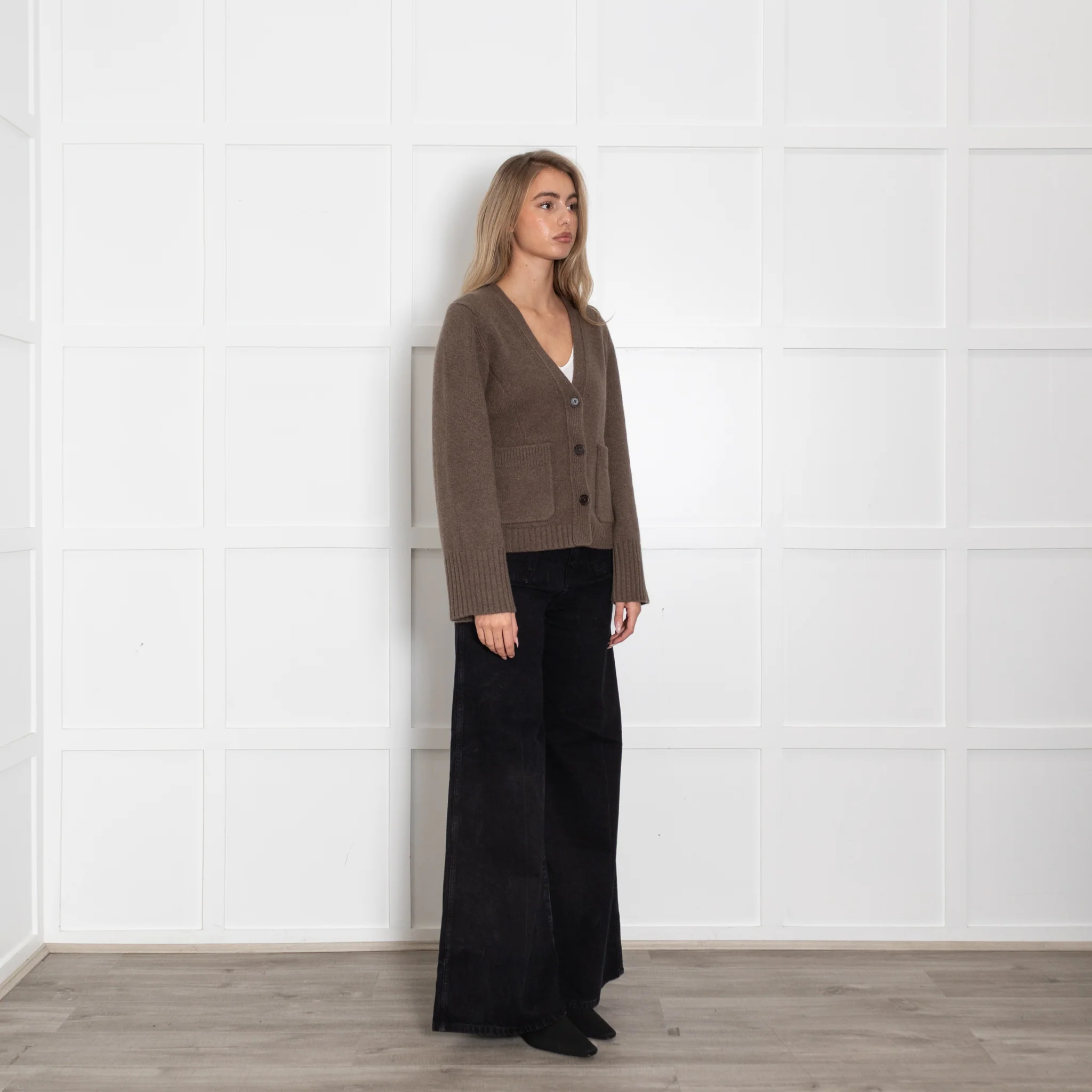 White + Warren Brown Cashmere Cardigan - Image 7