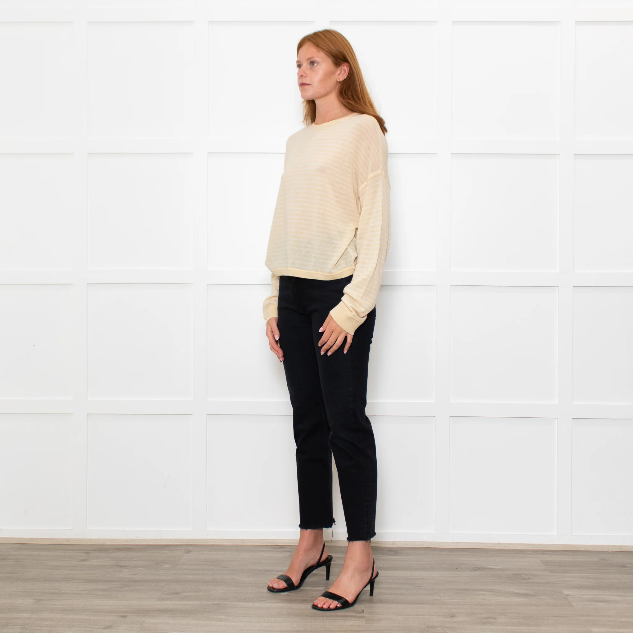 White + Warren Butter Cream/White Fine Knit Jumper - Image 3