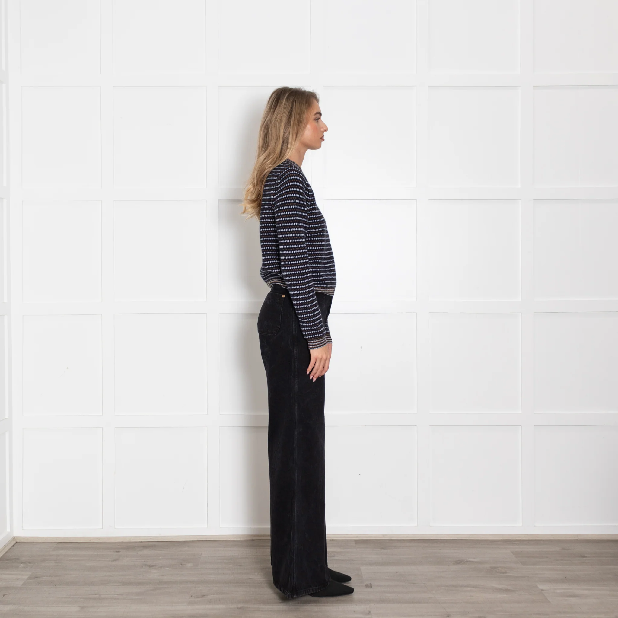 White + Warren Navy Brown And White Stripe Cashmere Jumper - Image 6