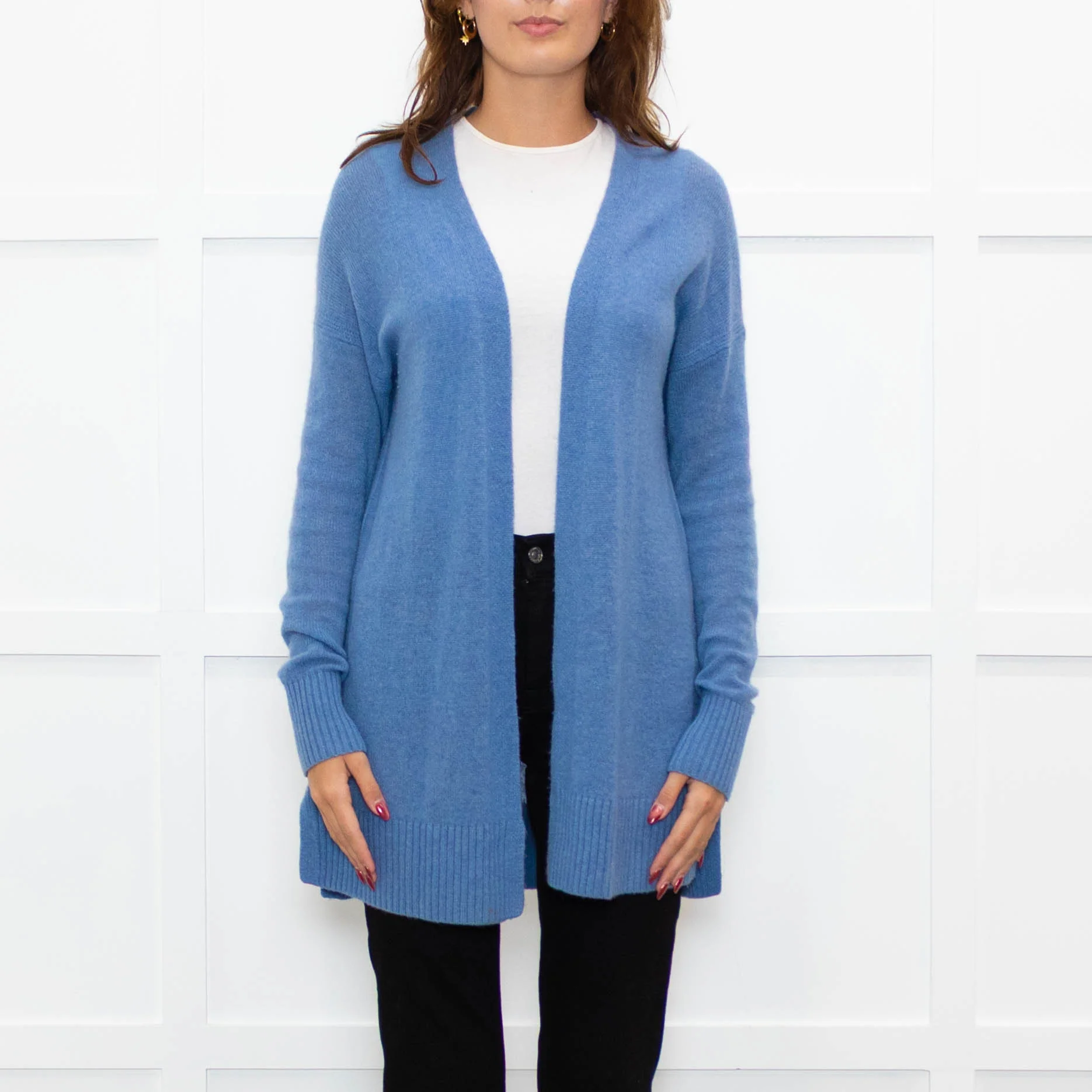 White + Warren Sky Blue Cashmere Blend Knitted Cardigan - Image 2