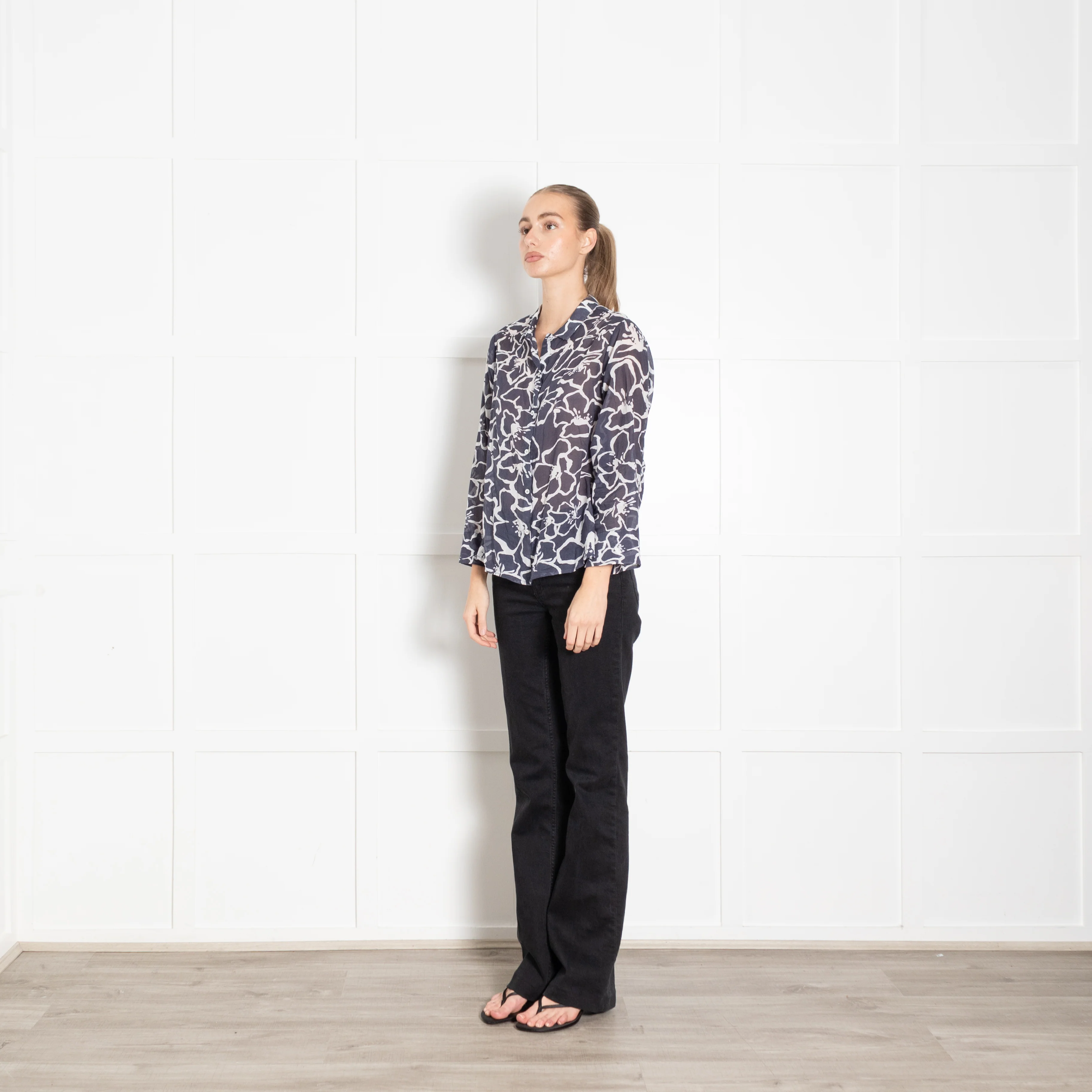 Whyci Milano Blue Cotton Flower Print Shirt - Image 3
