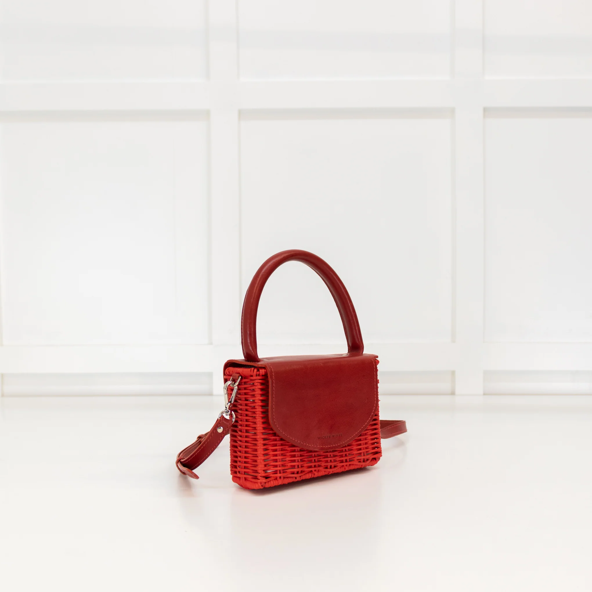Wicker Wings Red Wicker Crossbody With Red Leather Flap - Image 3