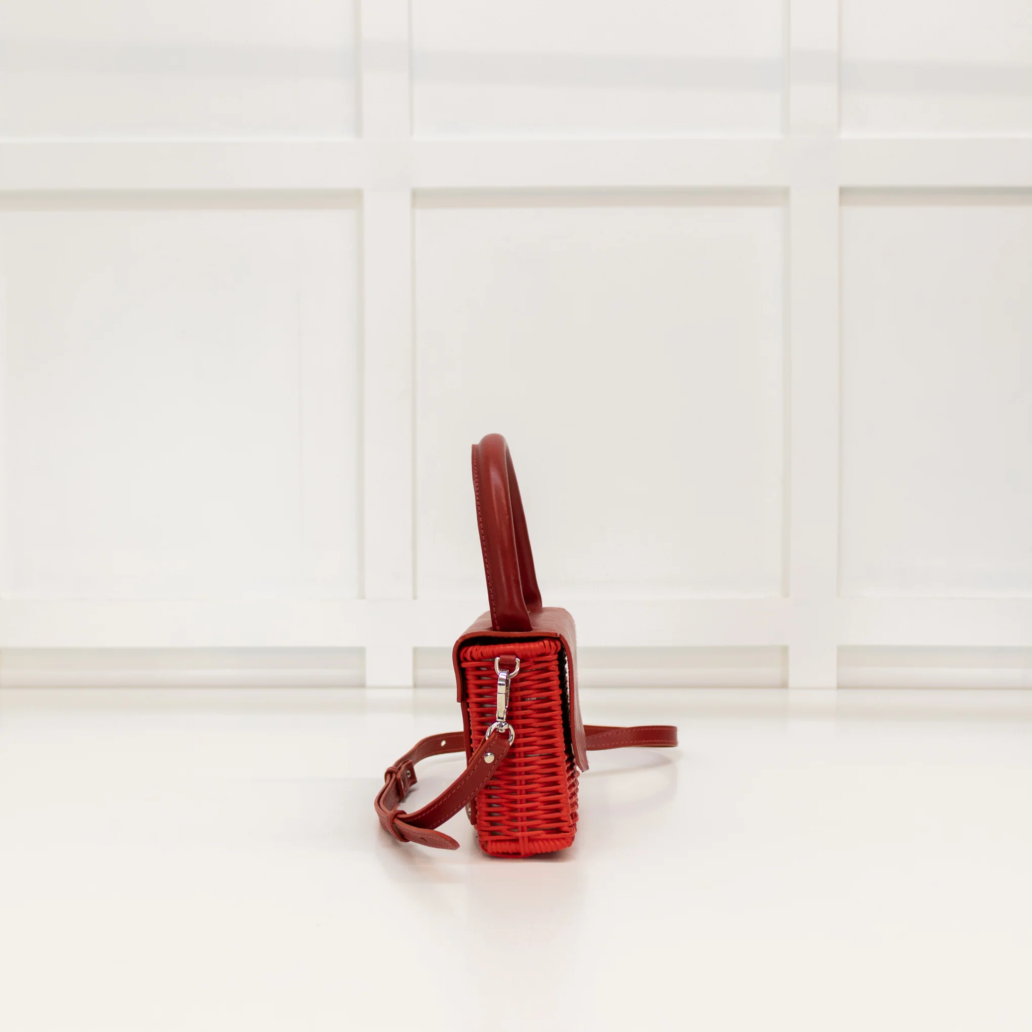 Wicker Wings Red Wicker Crossbody With Red Leather Flap - Image 4
