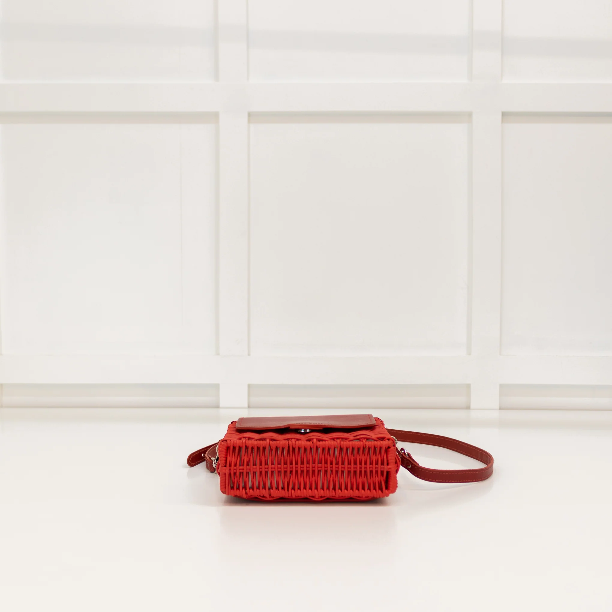 Wicker Wings Red Wicker Crossbody With Red Leather Flap - Image 7