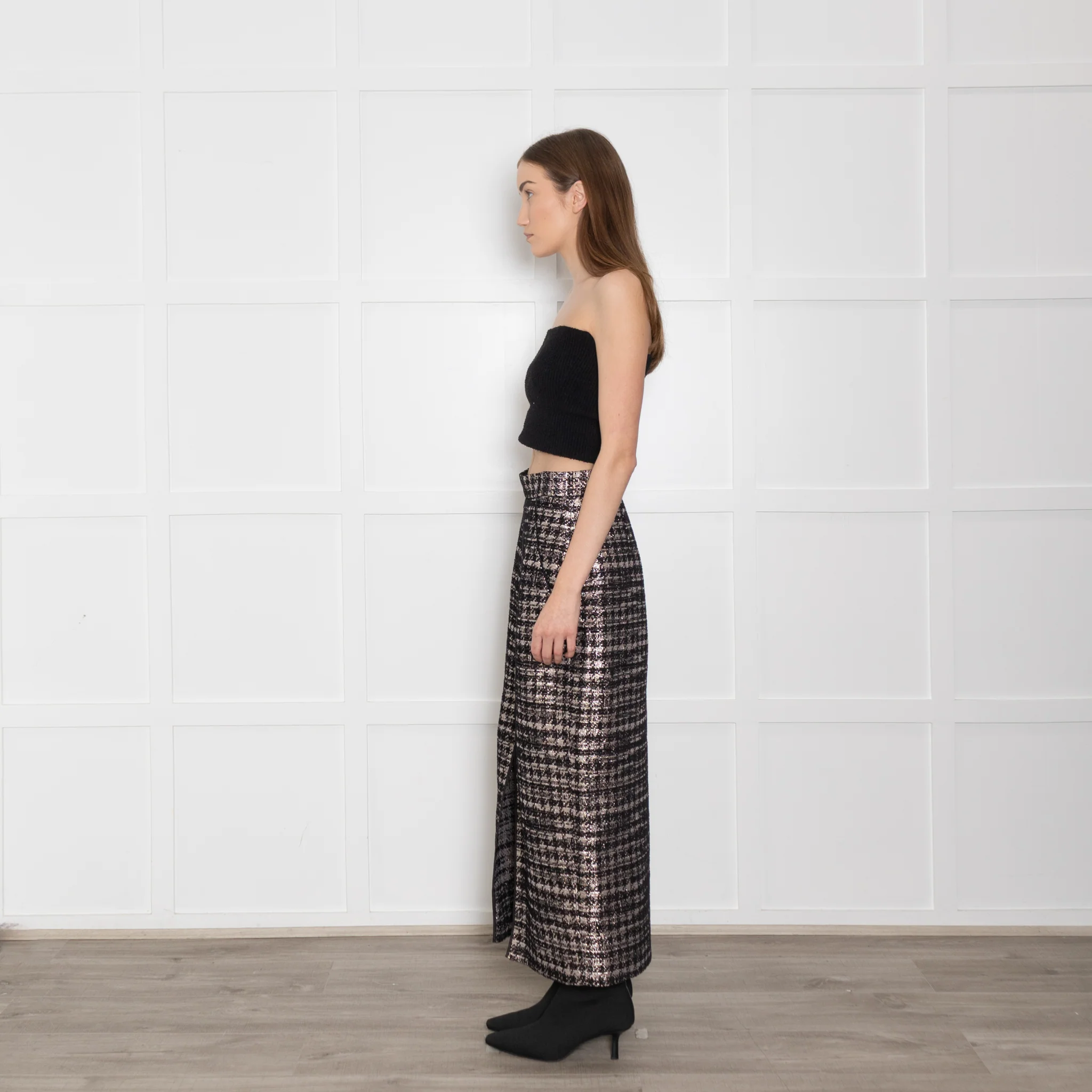 Wiggy Kit Black and Rose Gold Lurex Pencil Skirt - Image 4