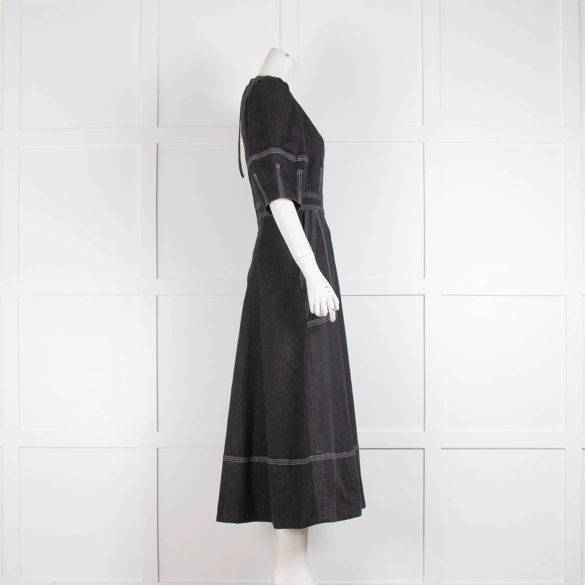 Wiggy Kit Black Denim V Neck Short Sleeve A Line Dress - Image 2