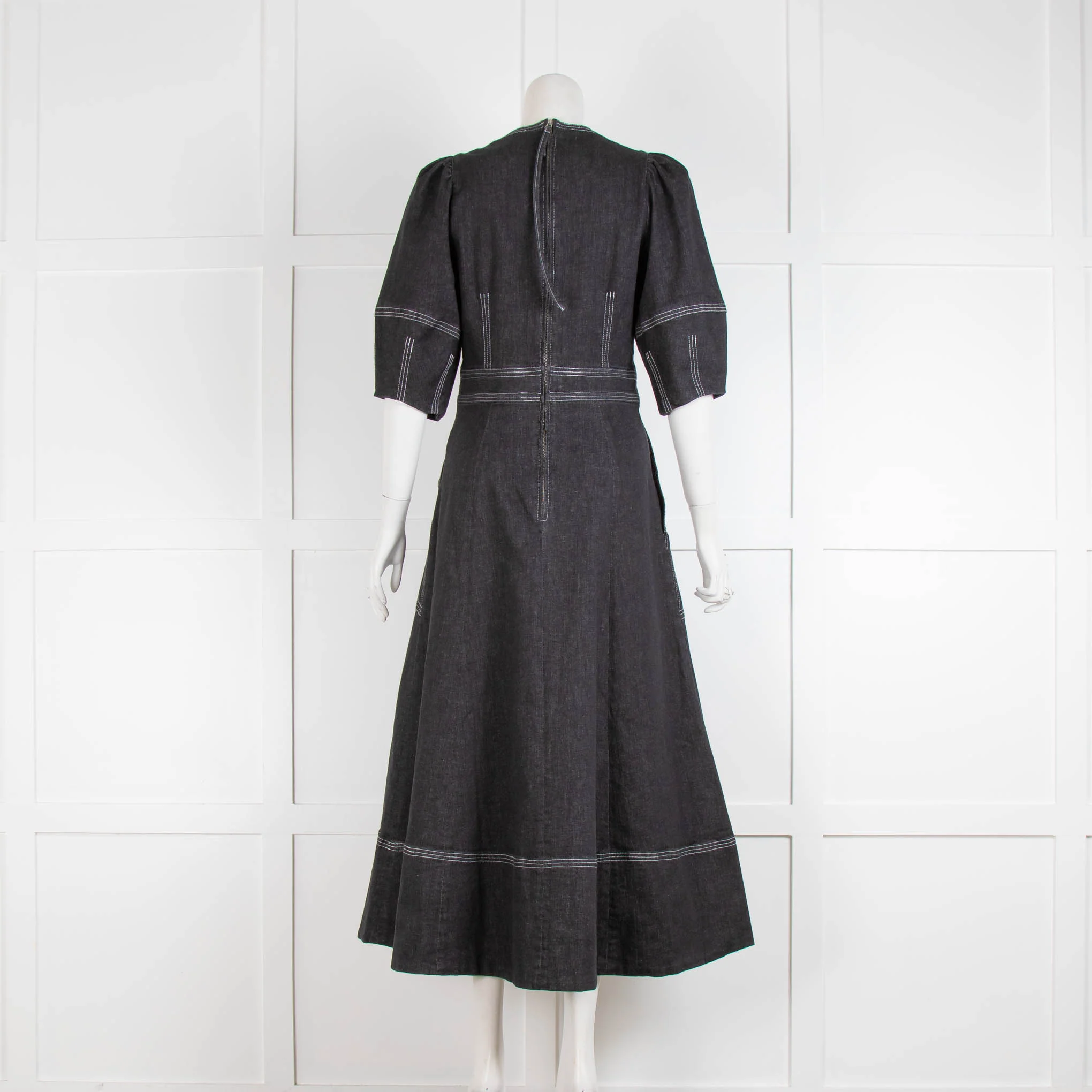 Wiggy Kit Black Denim V Neck Short Sleeve A Line Dress - Image 3
