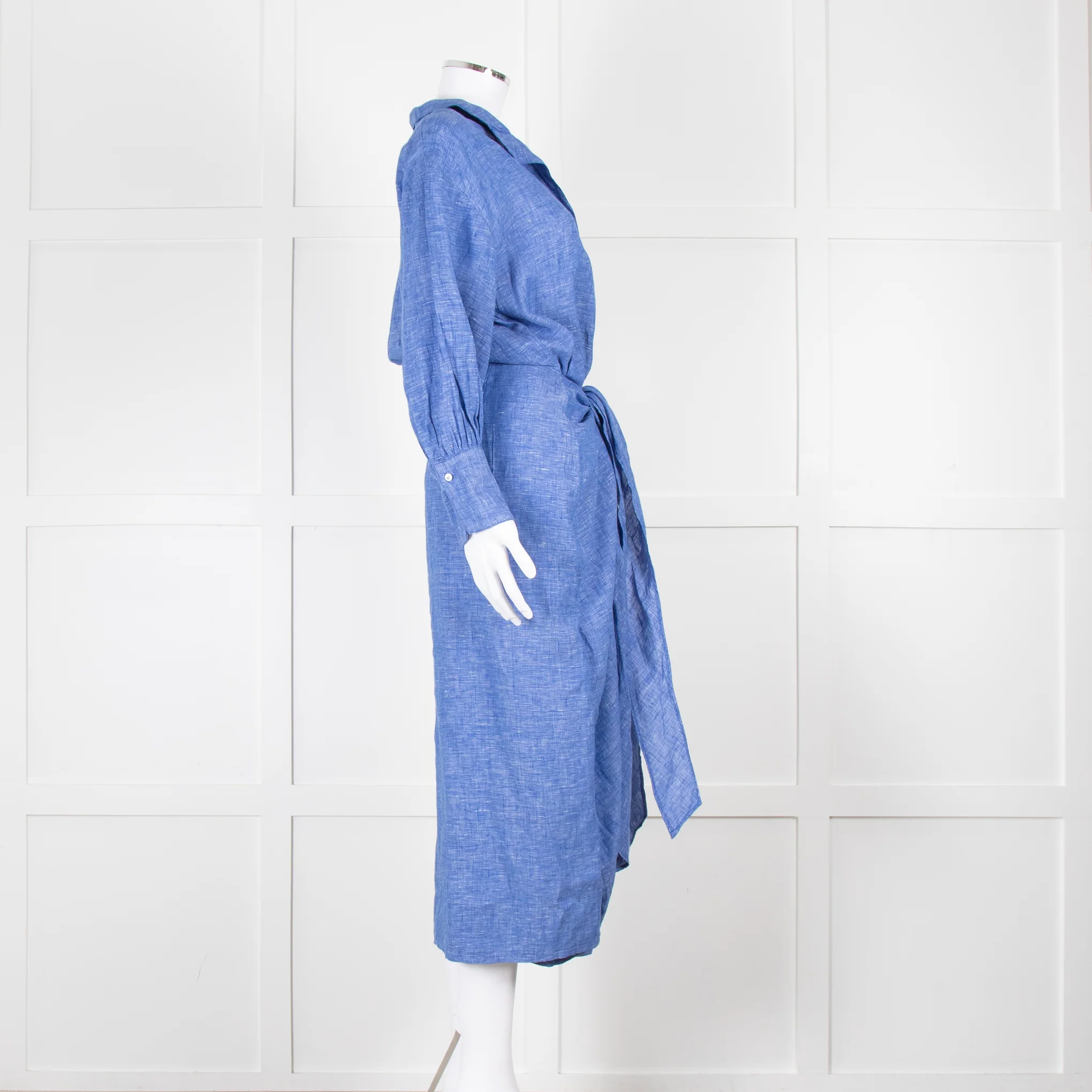 Wiggy Kit Blue White Textured Long Sleeve Cotton Maxi Dress - Image 3