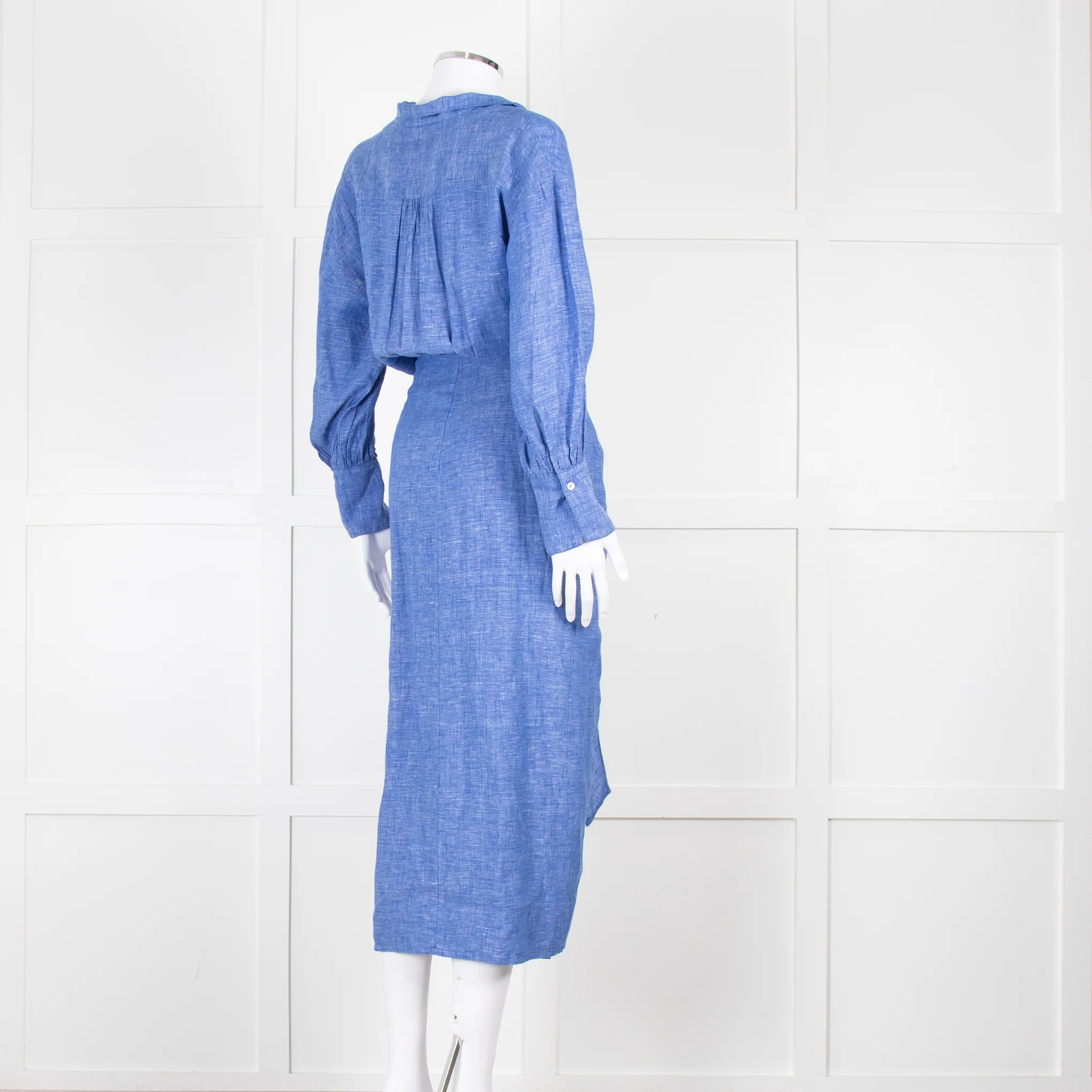 Wiggy Kit Blue White Textured Long Sleeve Cotton Maxi Dress - Image 4