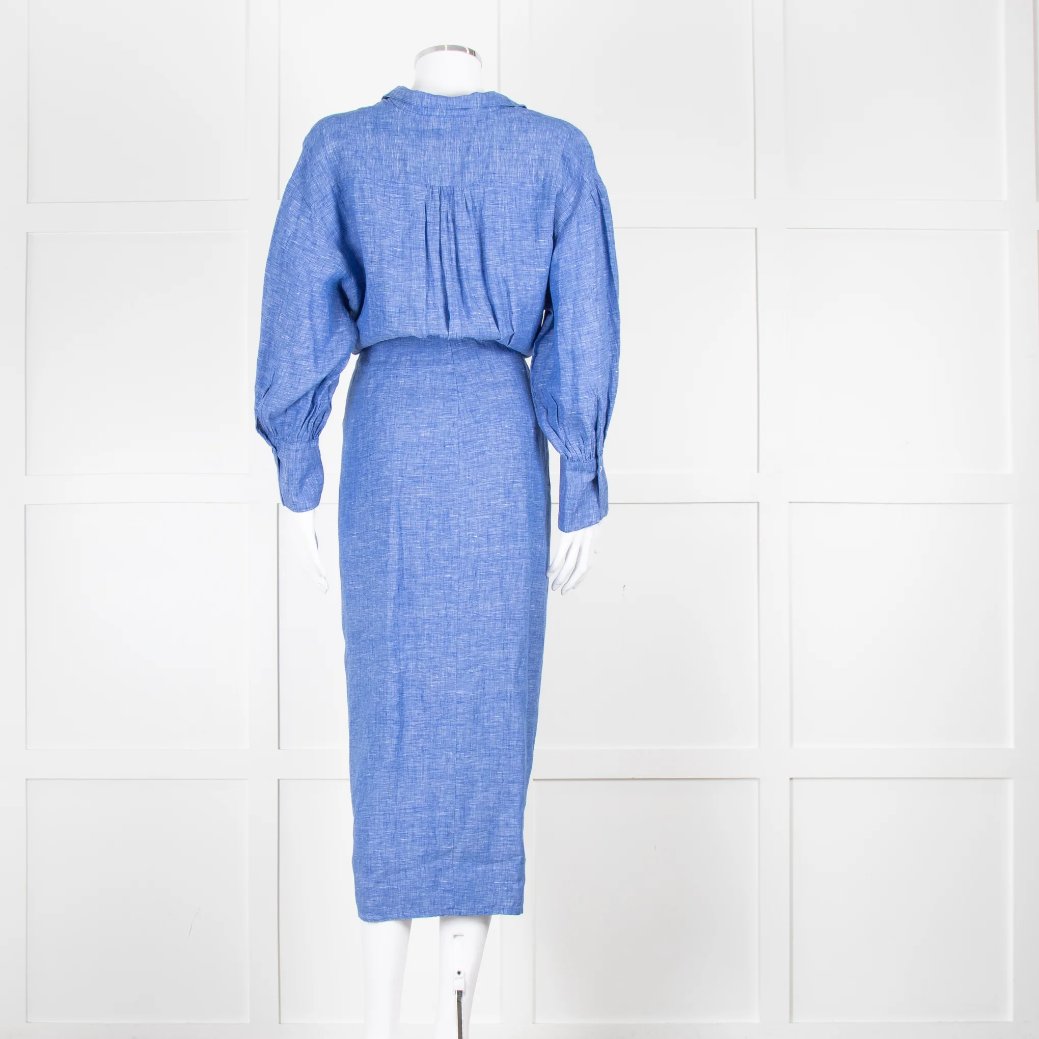 Wiggy Kit Blue White Textured Long Sleeve Cotton Maxi Dress - Image 5