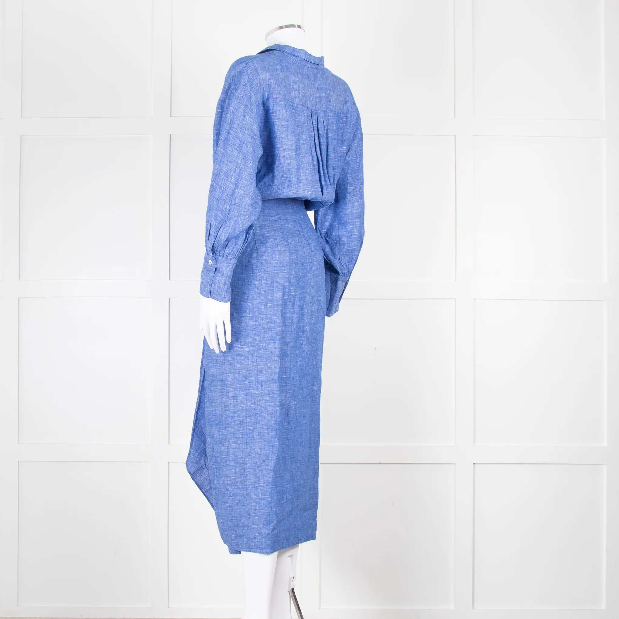 Wiggy Kit Blue White Textured Long Sleeve Cotton Maxi Dress - Image 6