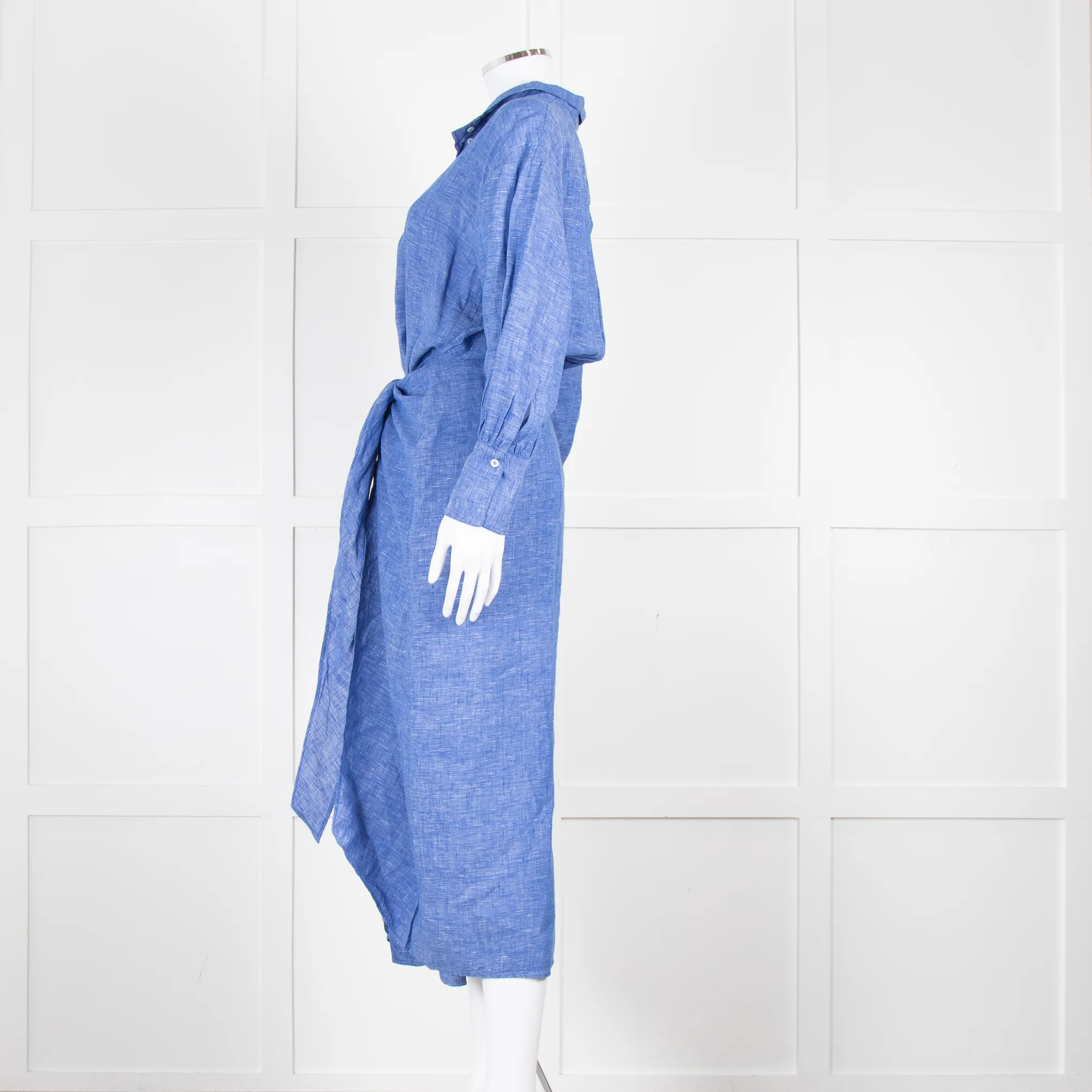 Wiggy Kit Blue White Textured Long Sleeve Cotton Maxi Dress - Image 7