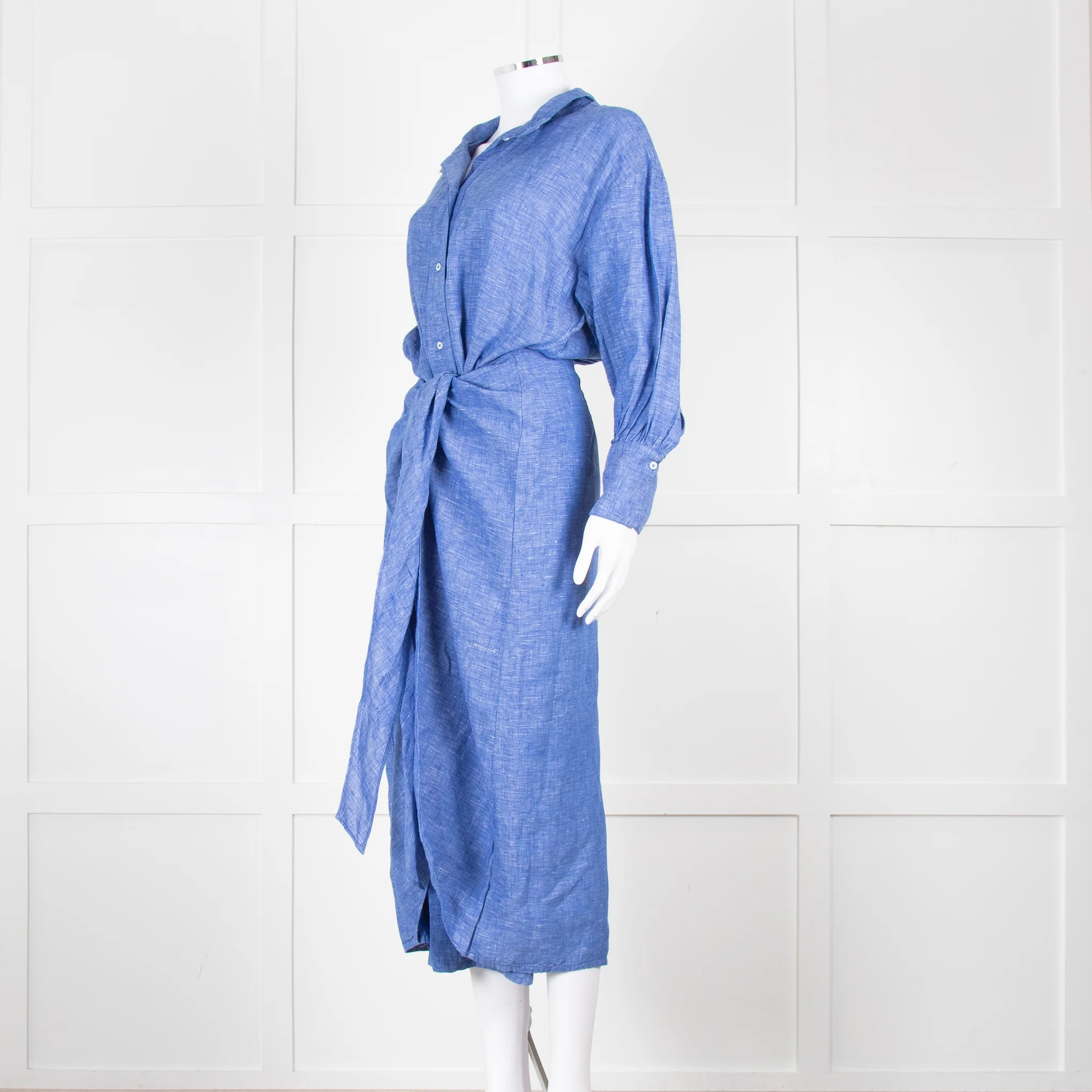 Wiggy Kit Blue White Textured Long Sleeve Cotton Maxi Dress - Image 8