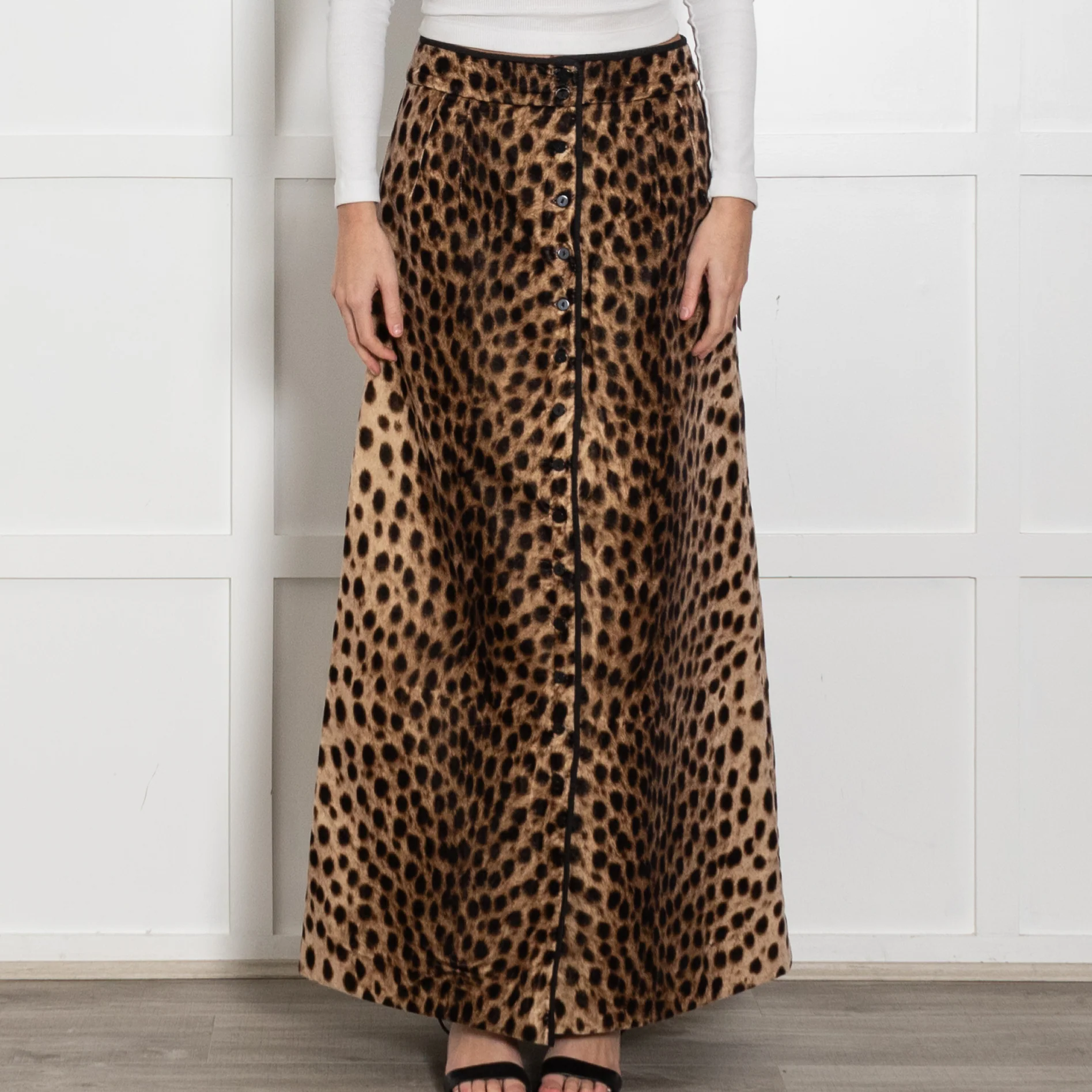 Wiggy Kit Brown Cheetah Print Velvet Quilted Maxi Skirt - Image 2