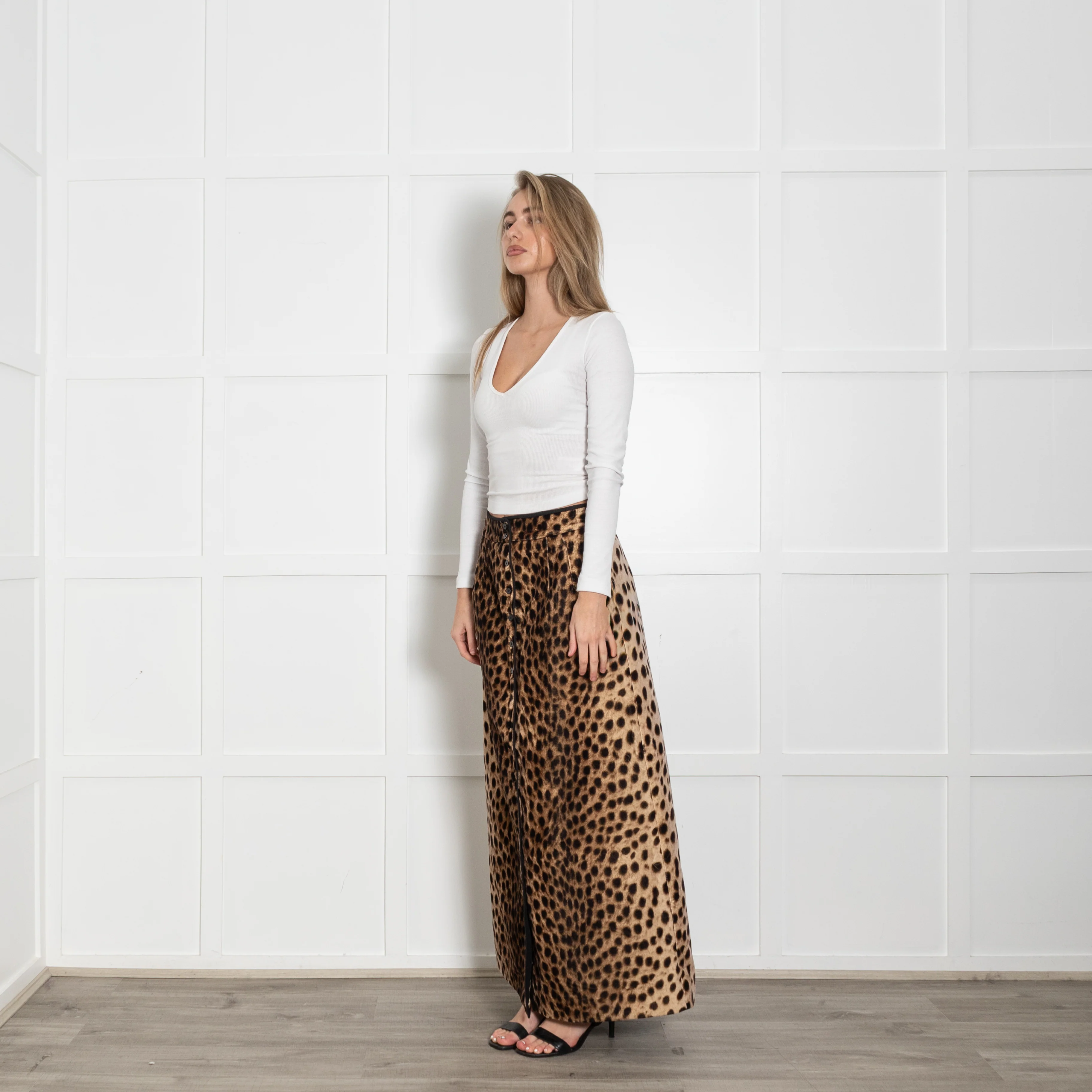Wiggy Kit Brown Cheetah Print Velvet Quilted Maxi Skirt - Image 3