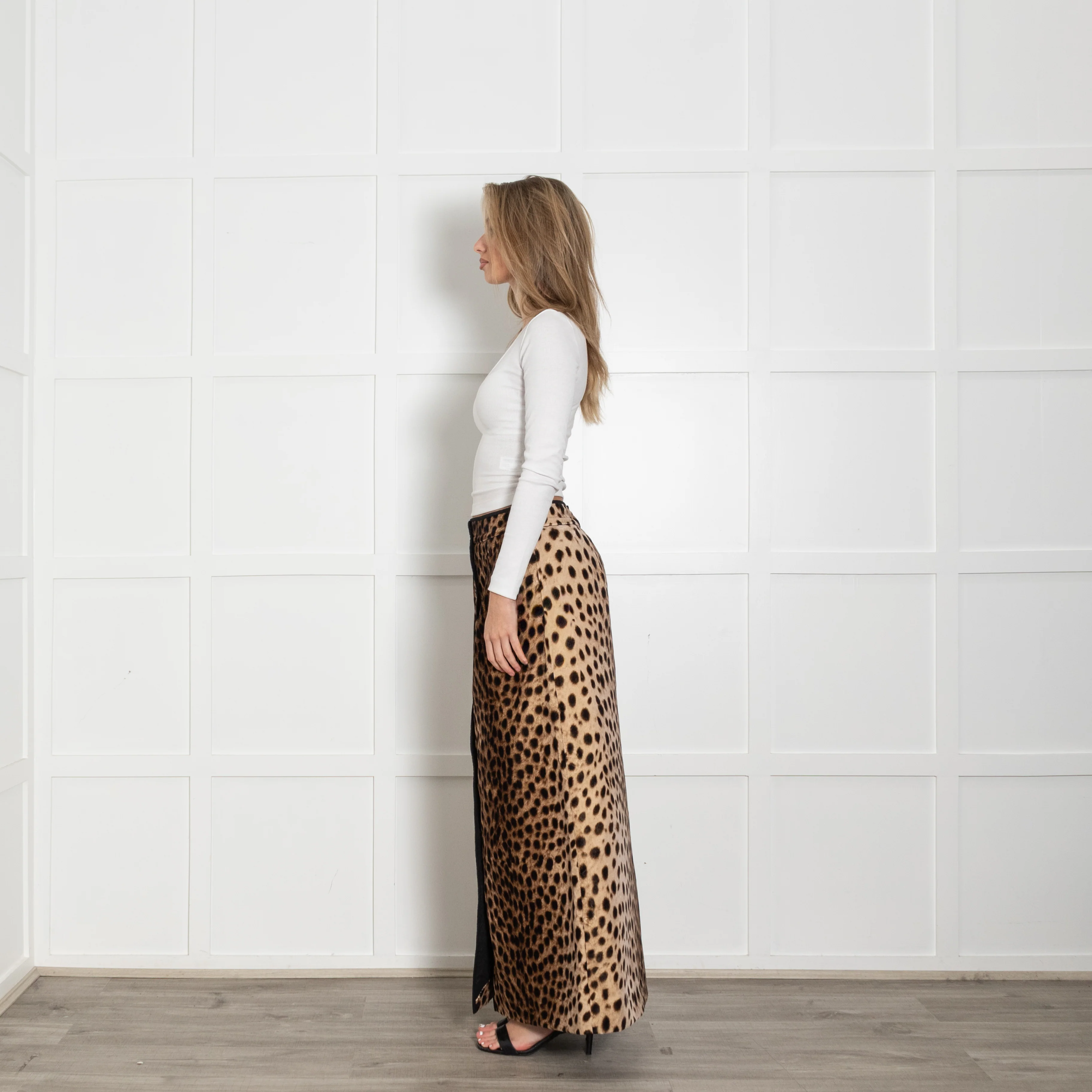 Wiggy Kit Brown Cheetah Print Velvet Quilted Maxi Skirt - Image 4