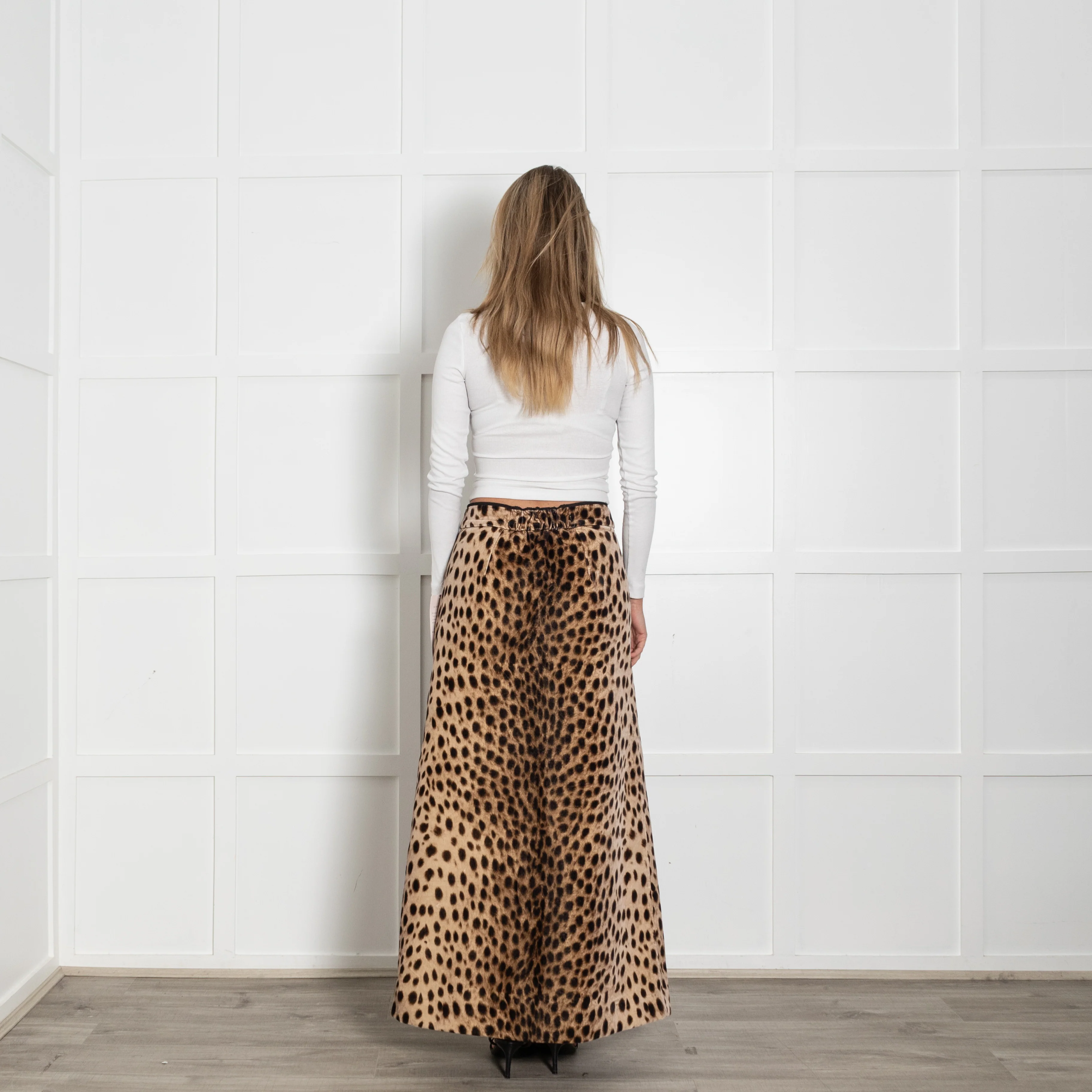 Wiggy Kit Brown Cheetah Print Velvet Quilted Maxi Skirt - Image 5