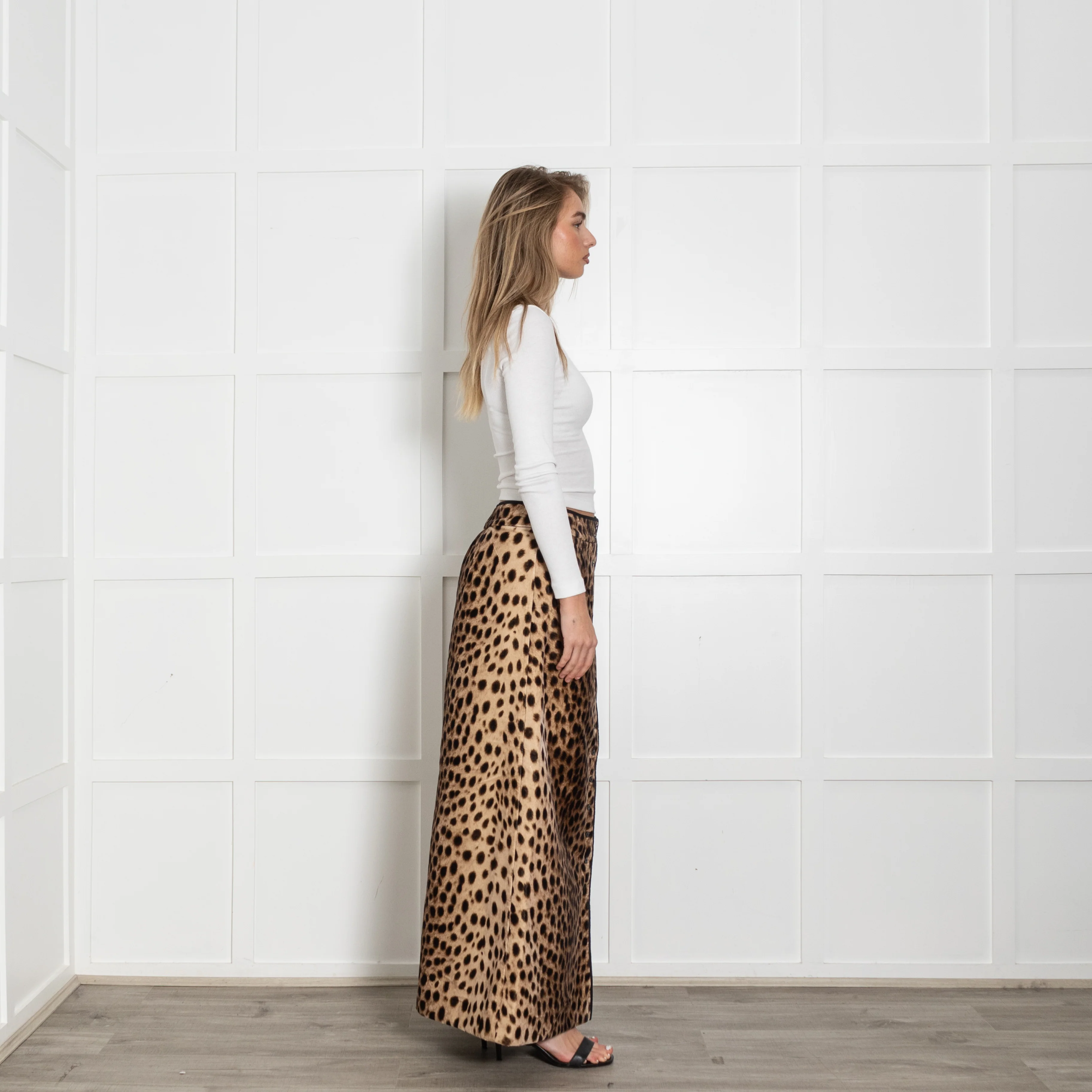 Wiggy Kit Brown Cheetah Print Velvet Quilted Maxi Skirt - Image 6