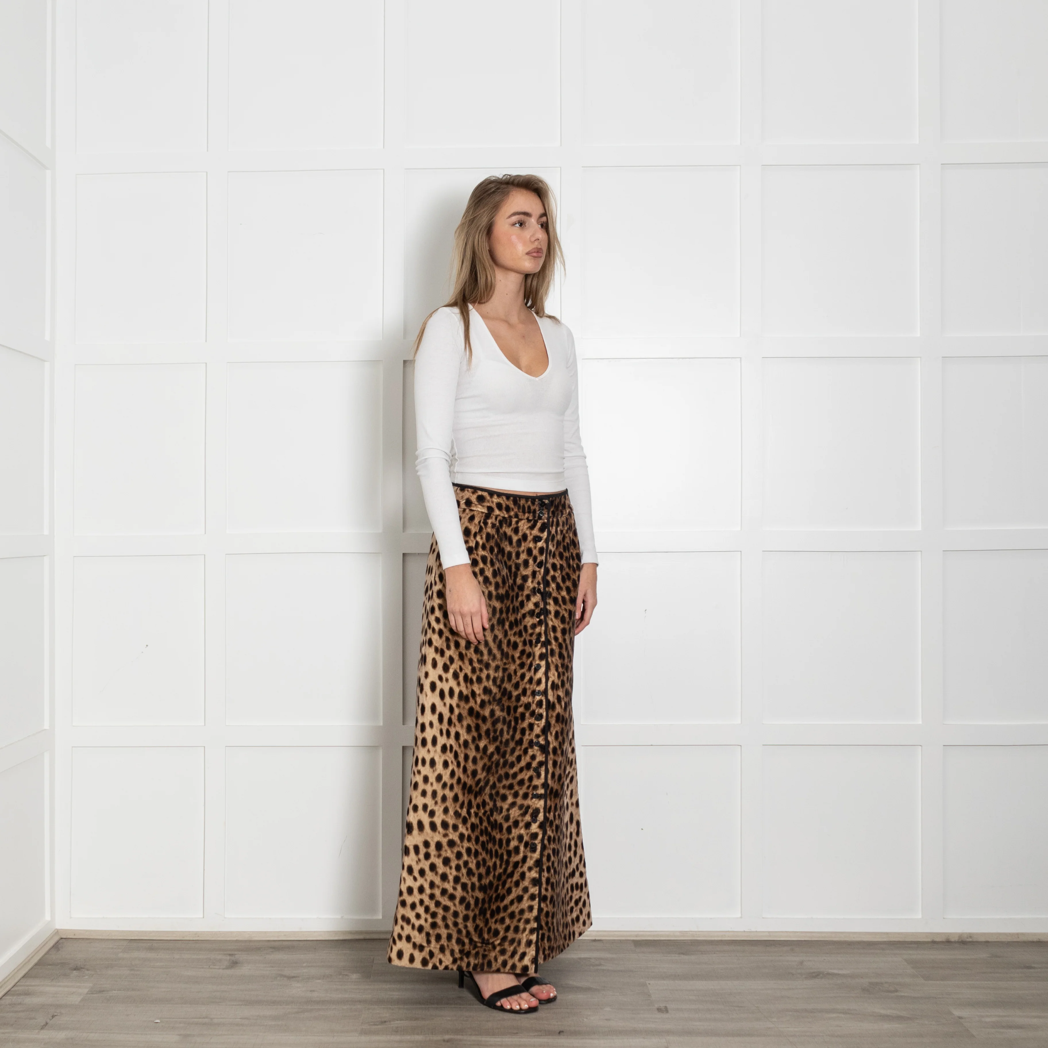 Wiggy Kit Brown Cheetah Print Velvet Quilted Maxi Skirt - Image 7