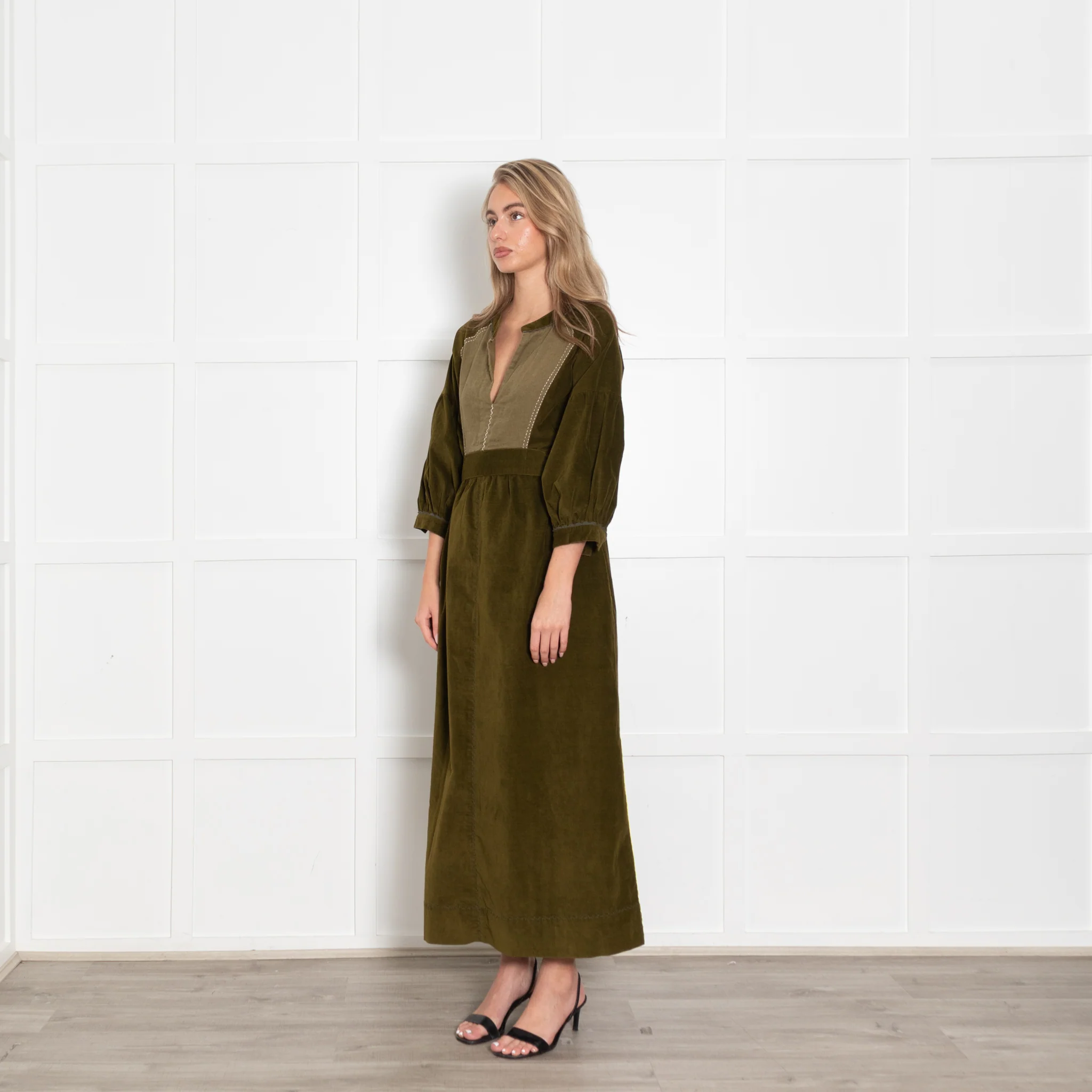 Wiggy Kit Olive Pin Cord Belted Maxi Dress - Image 3