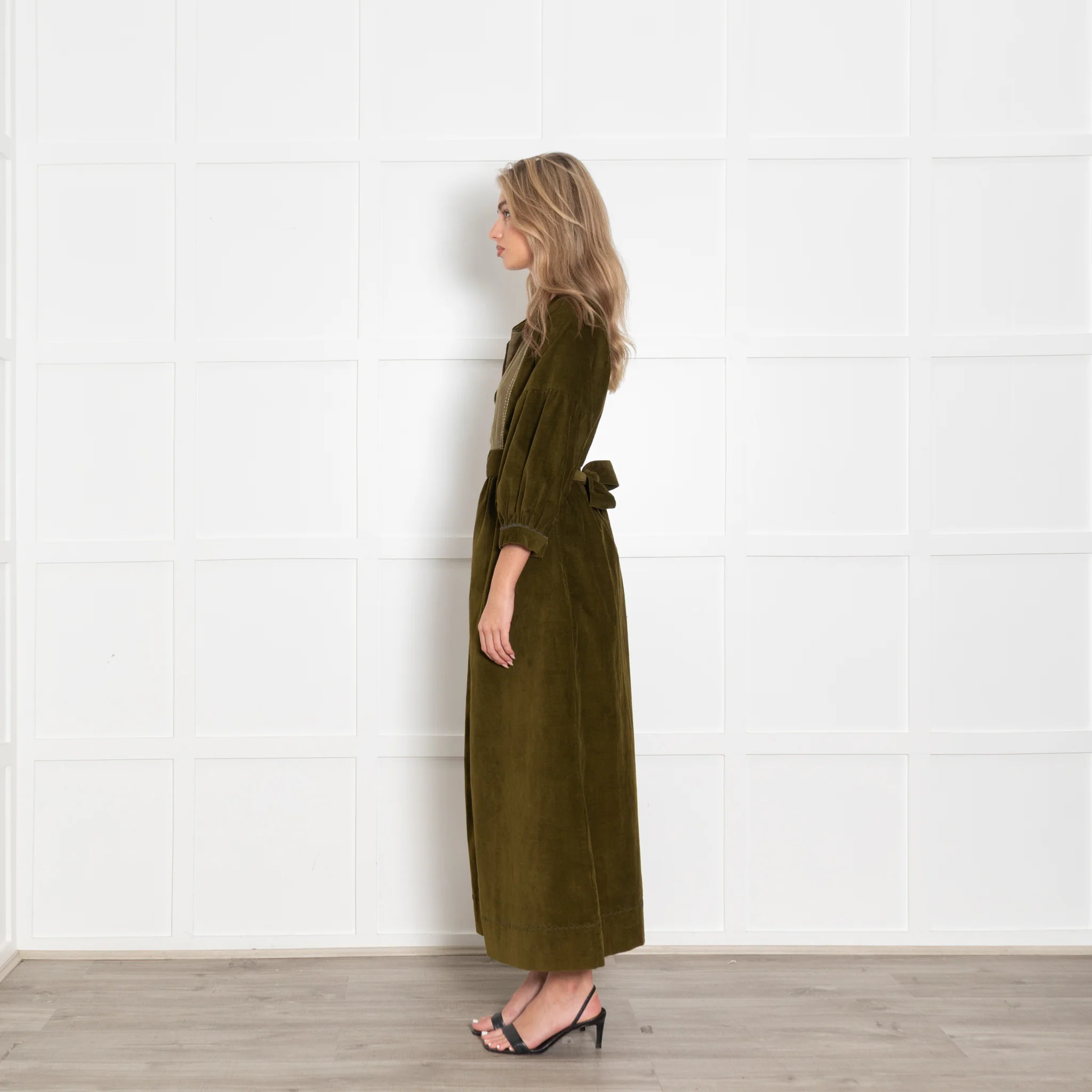 Wiggy Kit Olive Pin Cord Belted Maxi Dress - Image 4