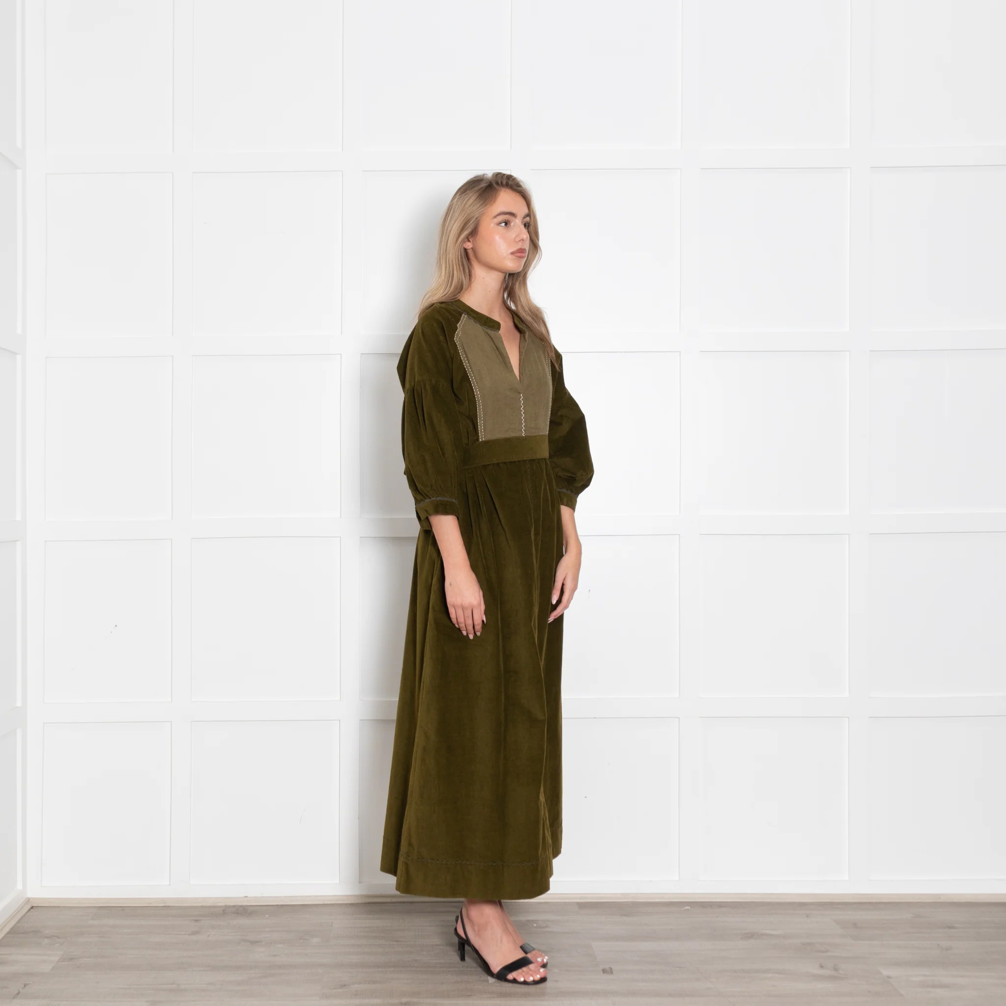 Wiggy Kit Olive Pin Cord Belted Maxi Dress - Image 7