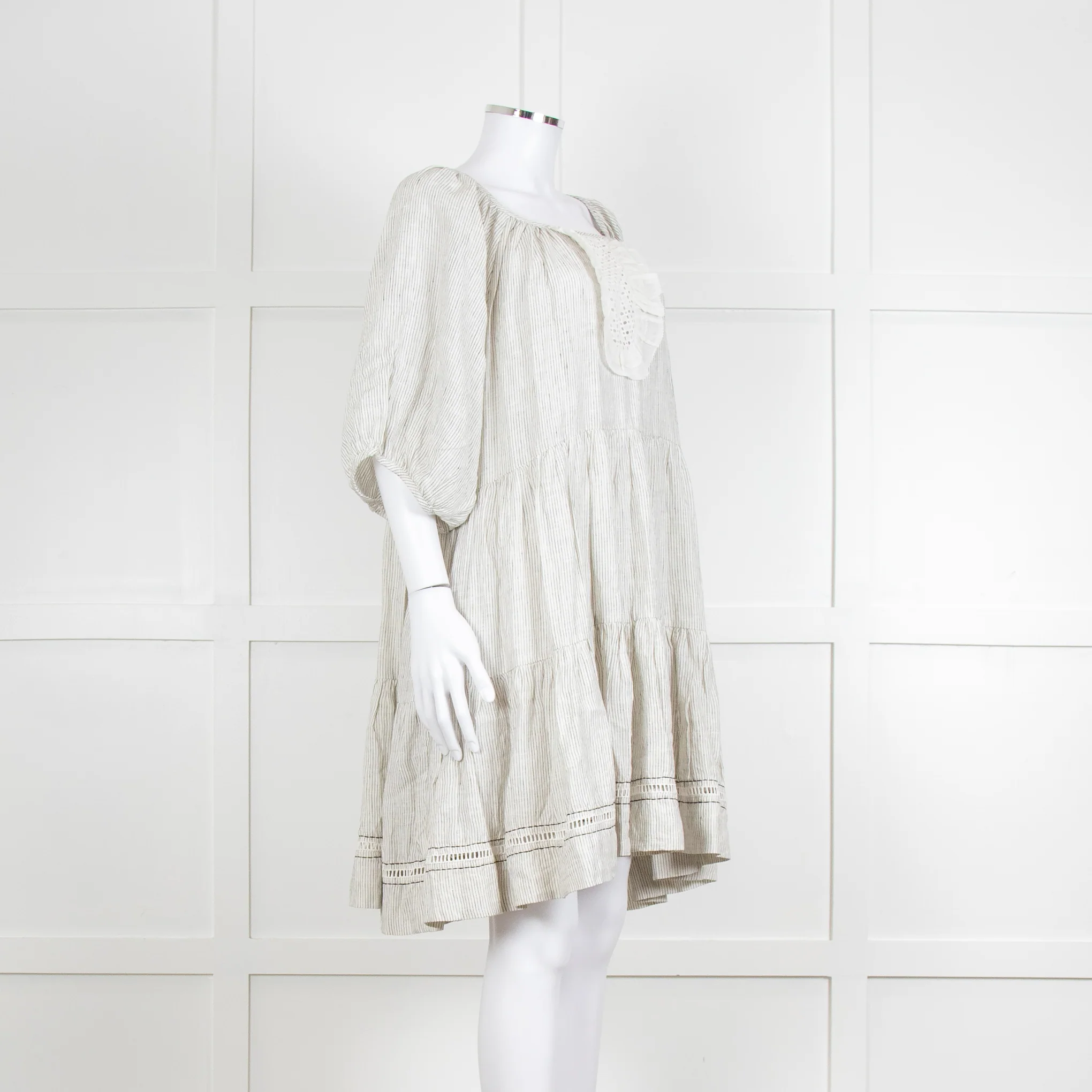 Wiggy Kit White Black Pin Stripes Mini Oversized Linen Dress - Image 2