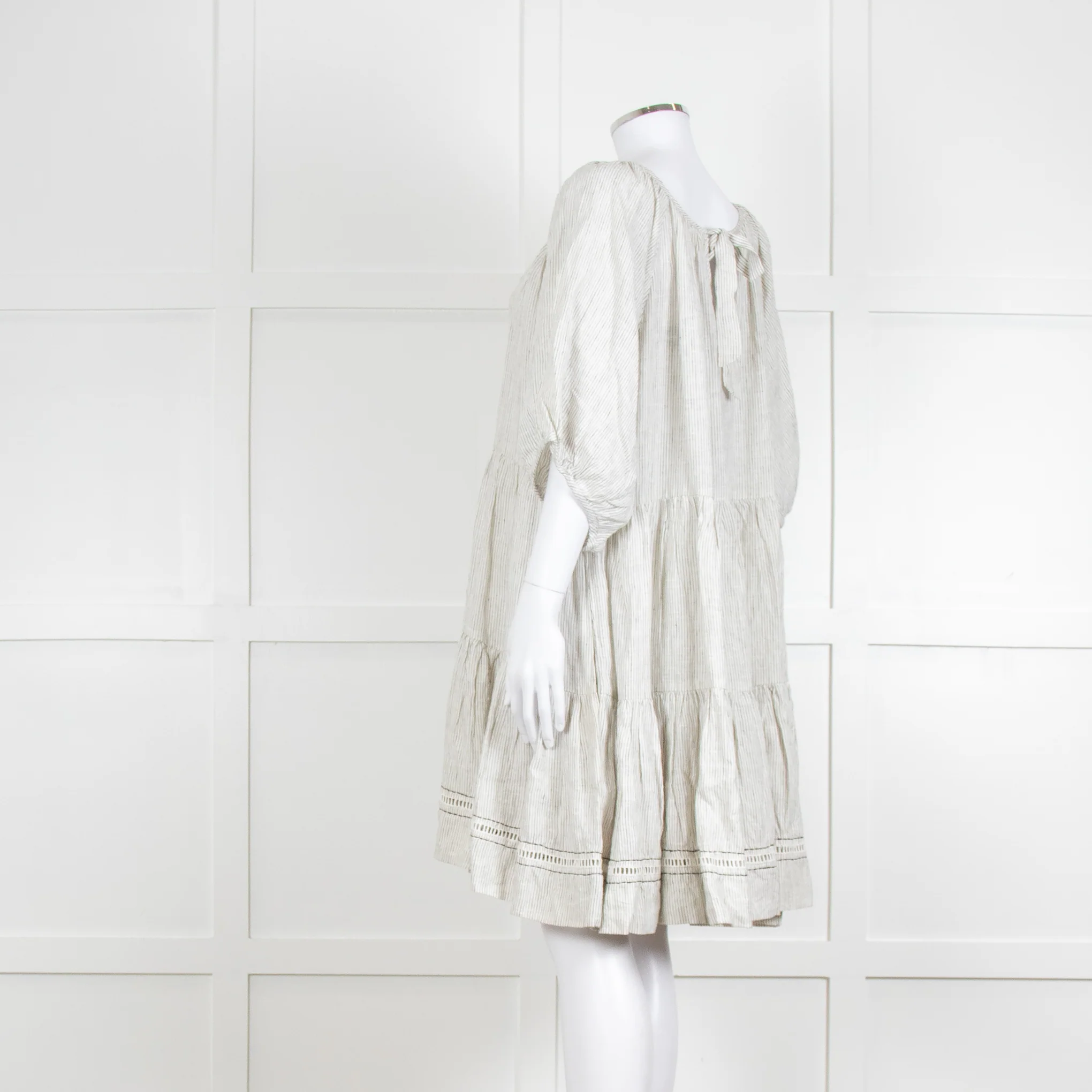 Wiggy Kit White Black Pin Stripes Mini Oversized Linen Dress - Image 6