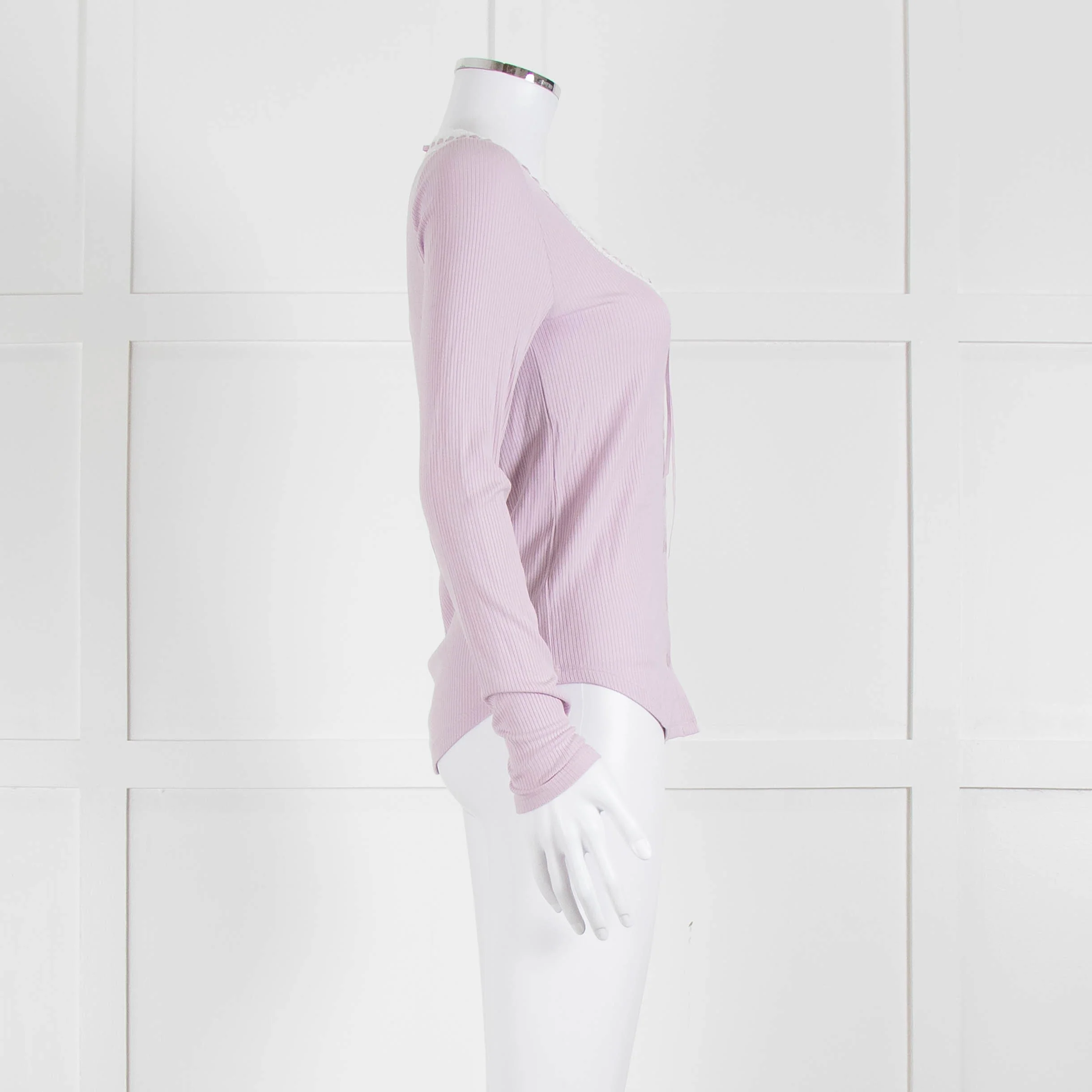 Wilfred Lilac Button Top With Ribbon Tie Neck - Image 3