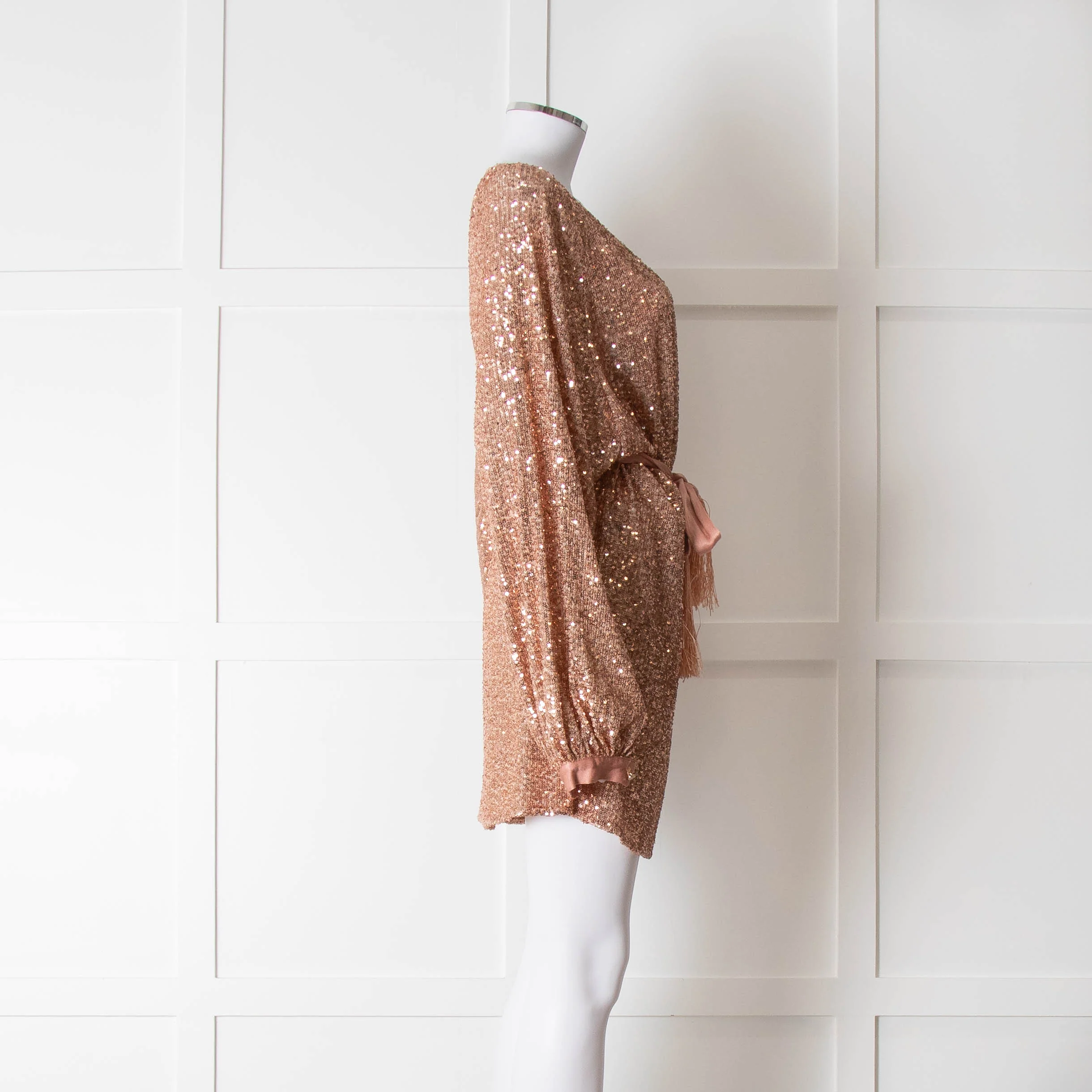 Winona Pink Sequin Dress With Long Sleeves & Belt - Image 3