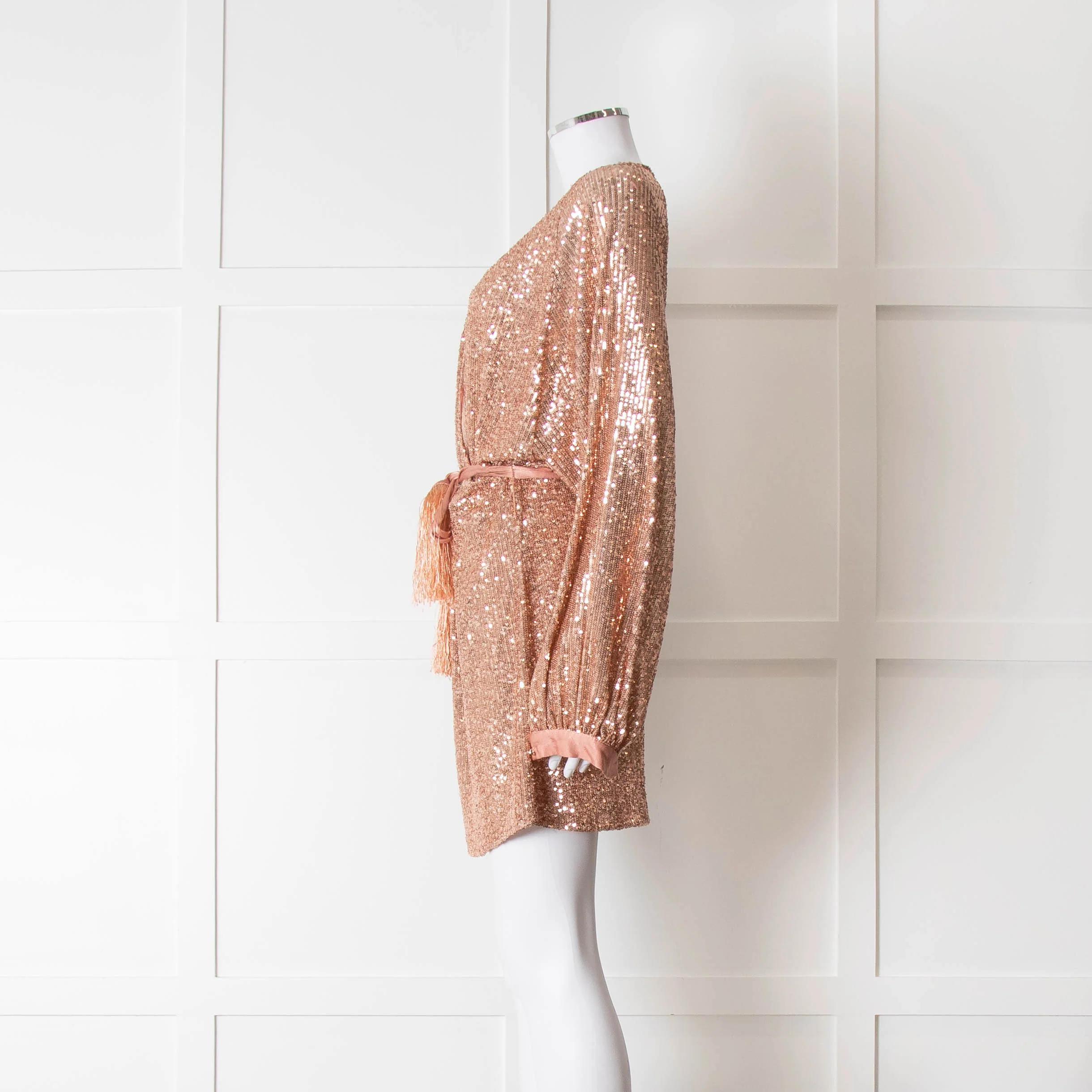 Winona Pink Sequin Dress With Long Sleeves & Belt - Image 7