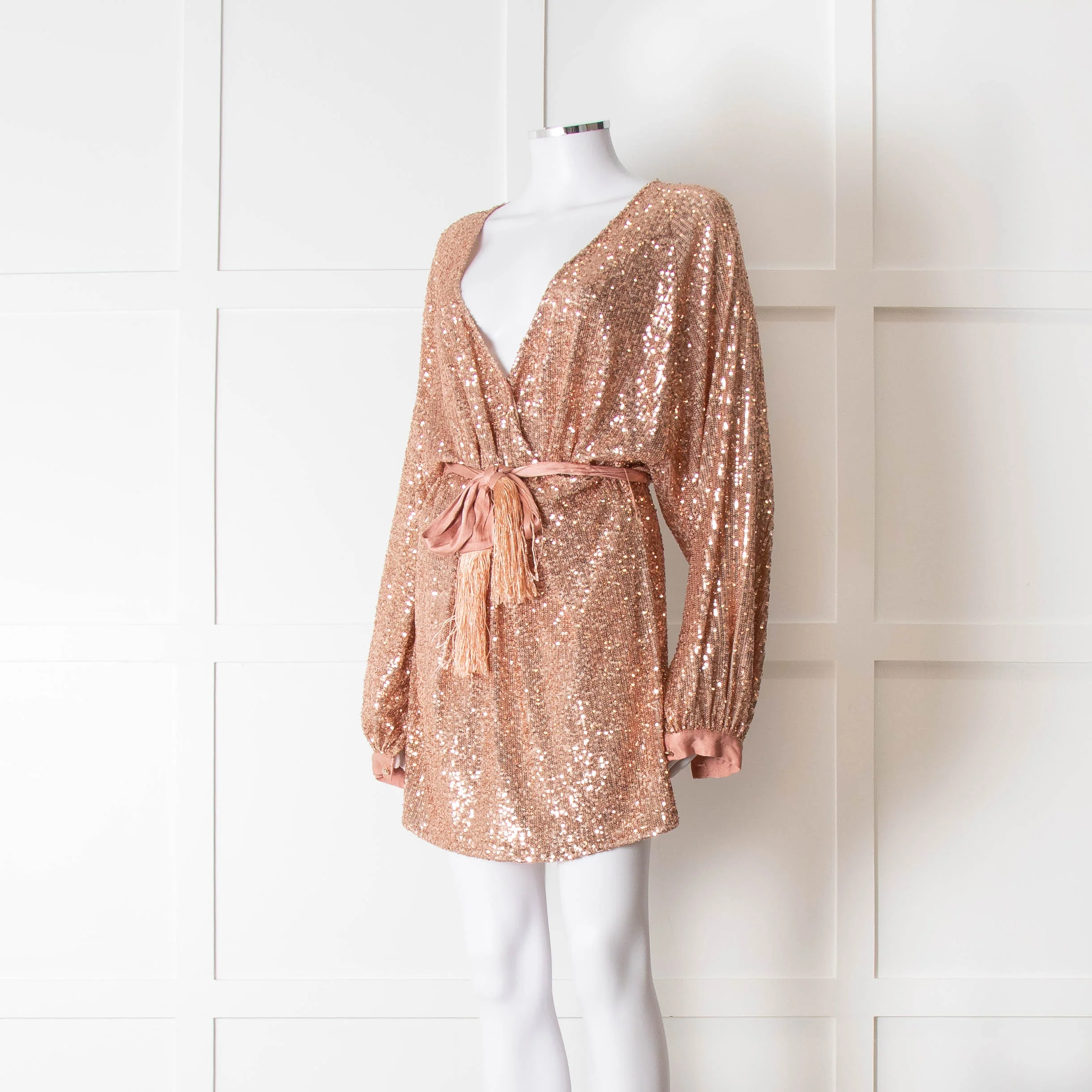Winona Pink Sequin Dress With Long Sleeves & Belt - Image 8