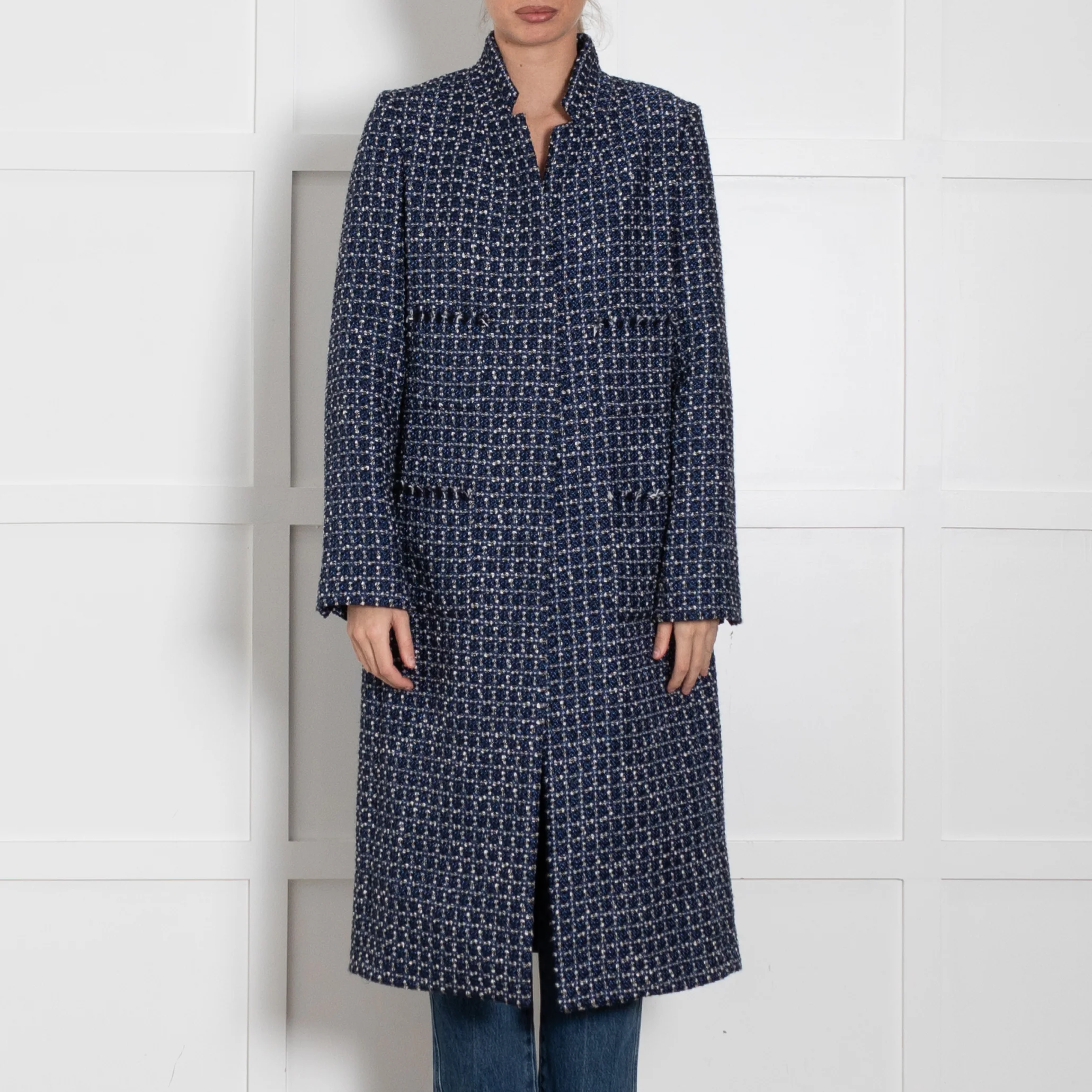Winser London Blue White Tweed Shimmer Coat - Image 2