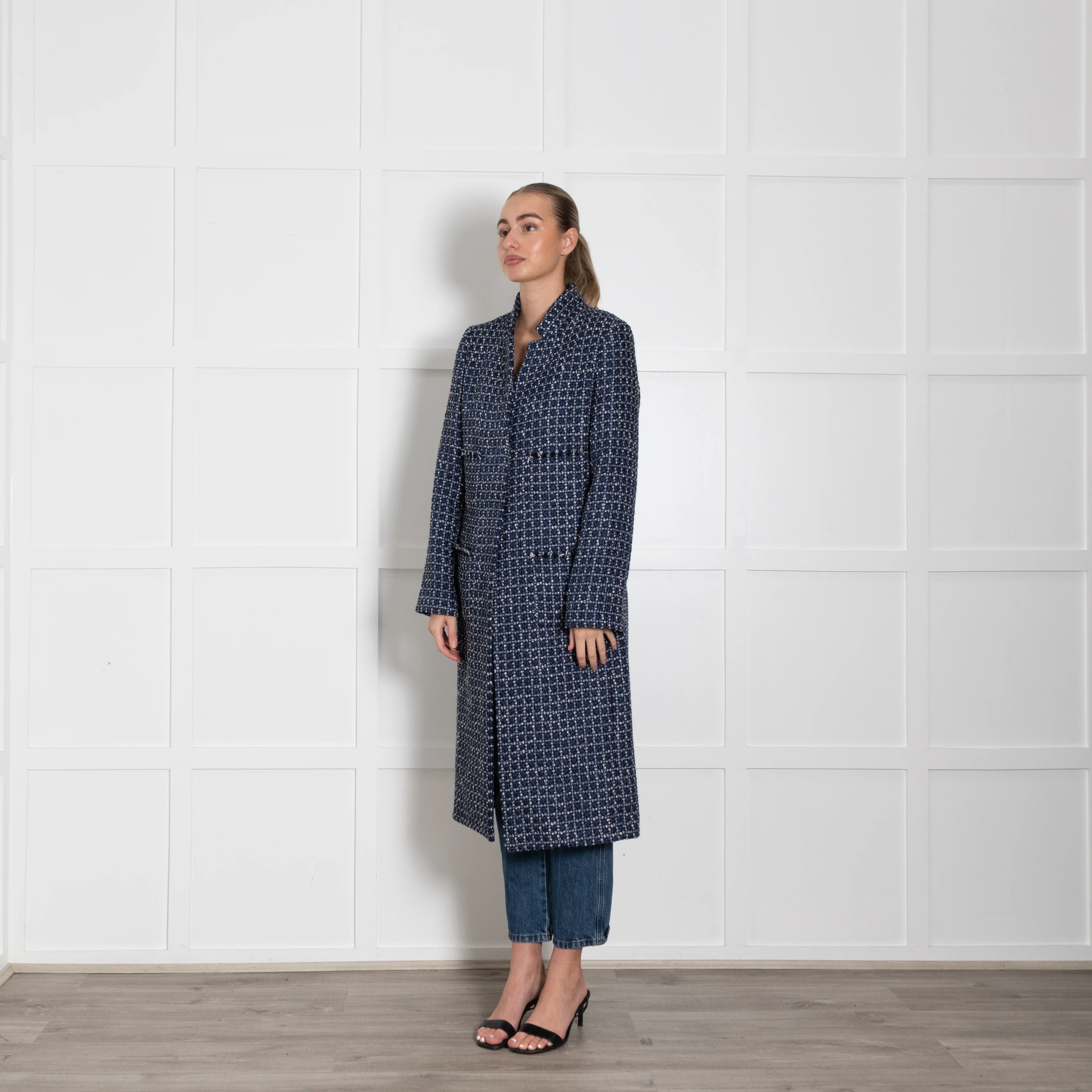 Winser London Blue White Tweed Shimmer Coat - Image 3