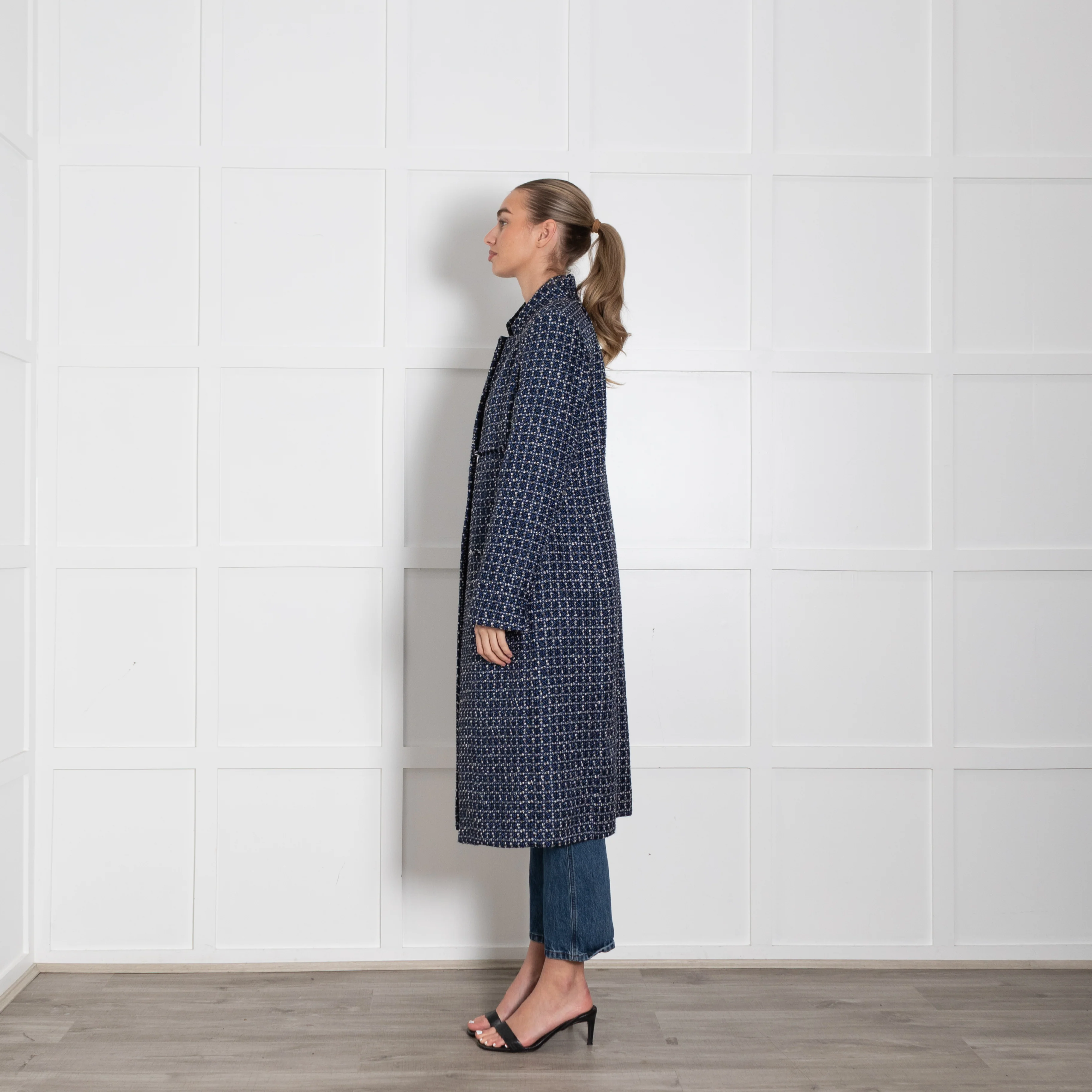 Winser London Blue White Tweed Shimmer Coat - Image 4