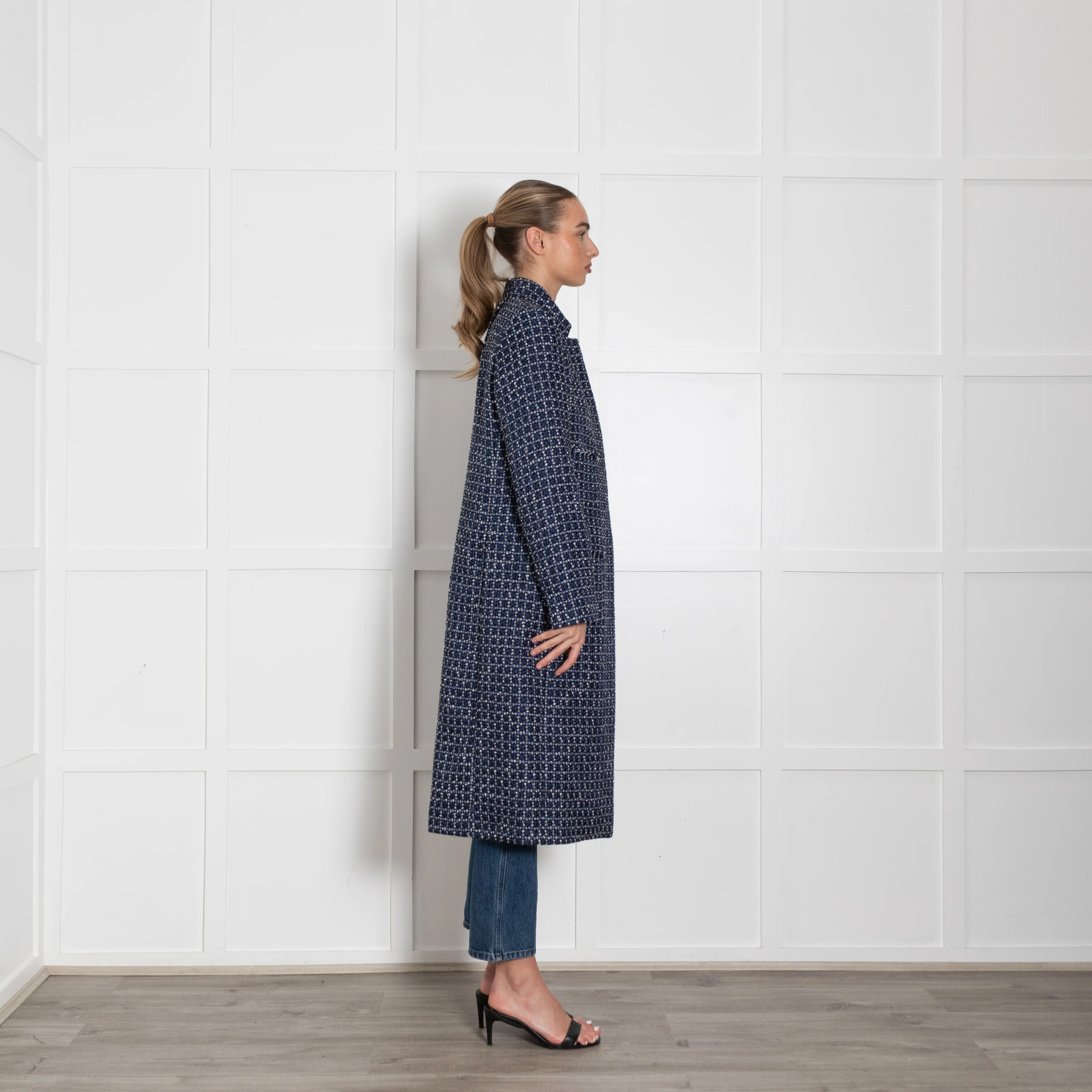 Winser London Blue White Tweed Shimmer Coat - Image 6