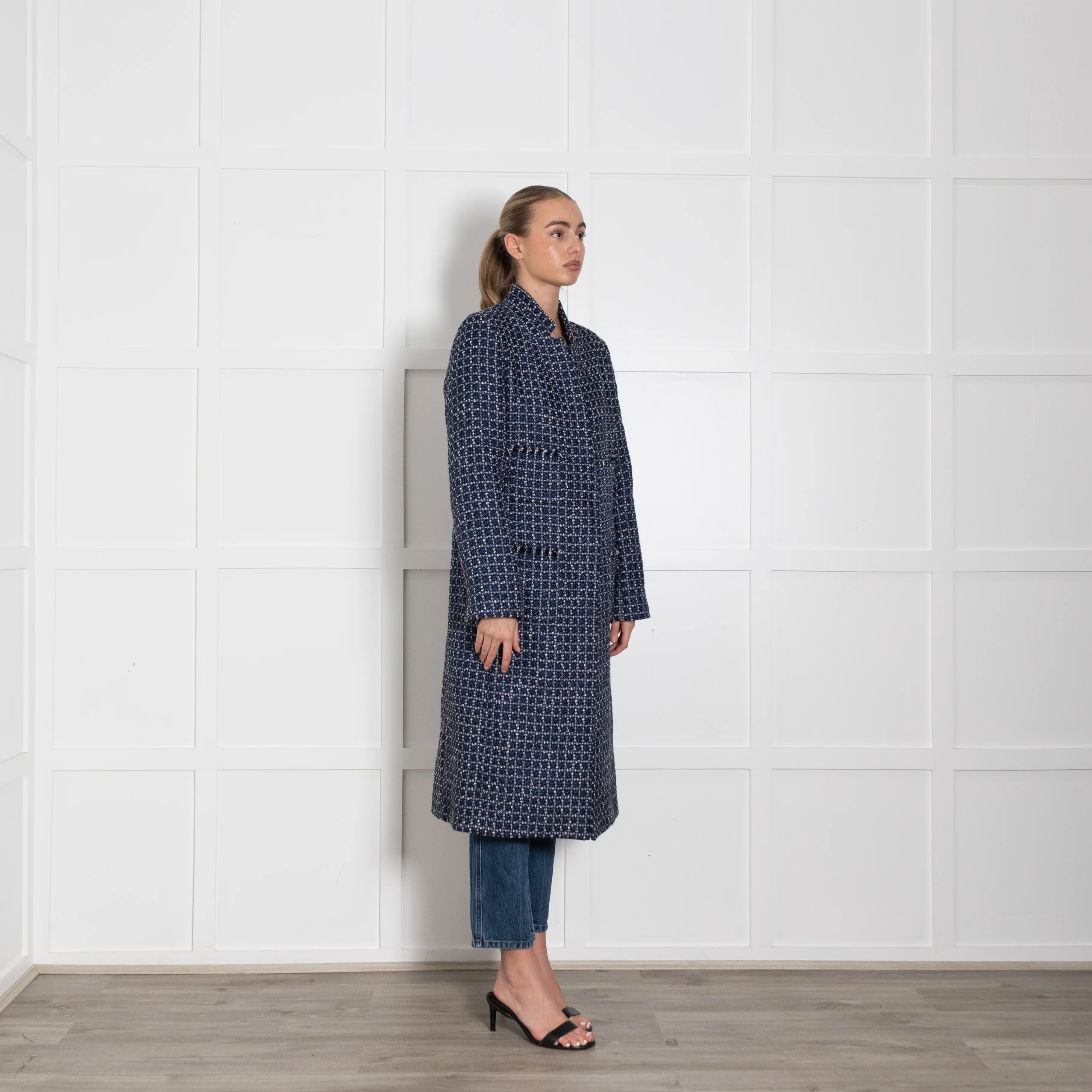 Winser London Blue White Tweed Shimmer Coat - Image 7