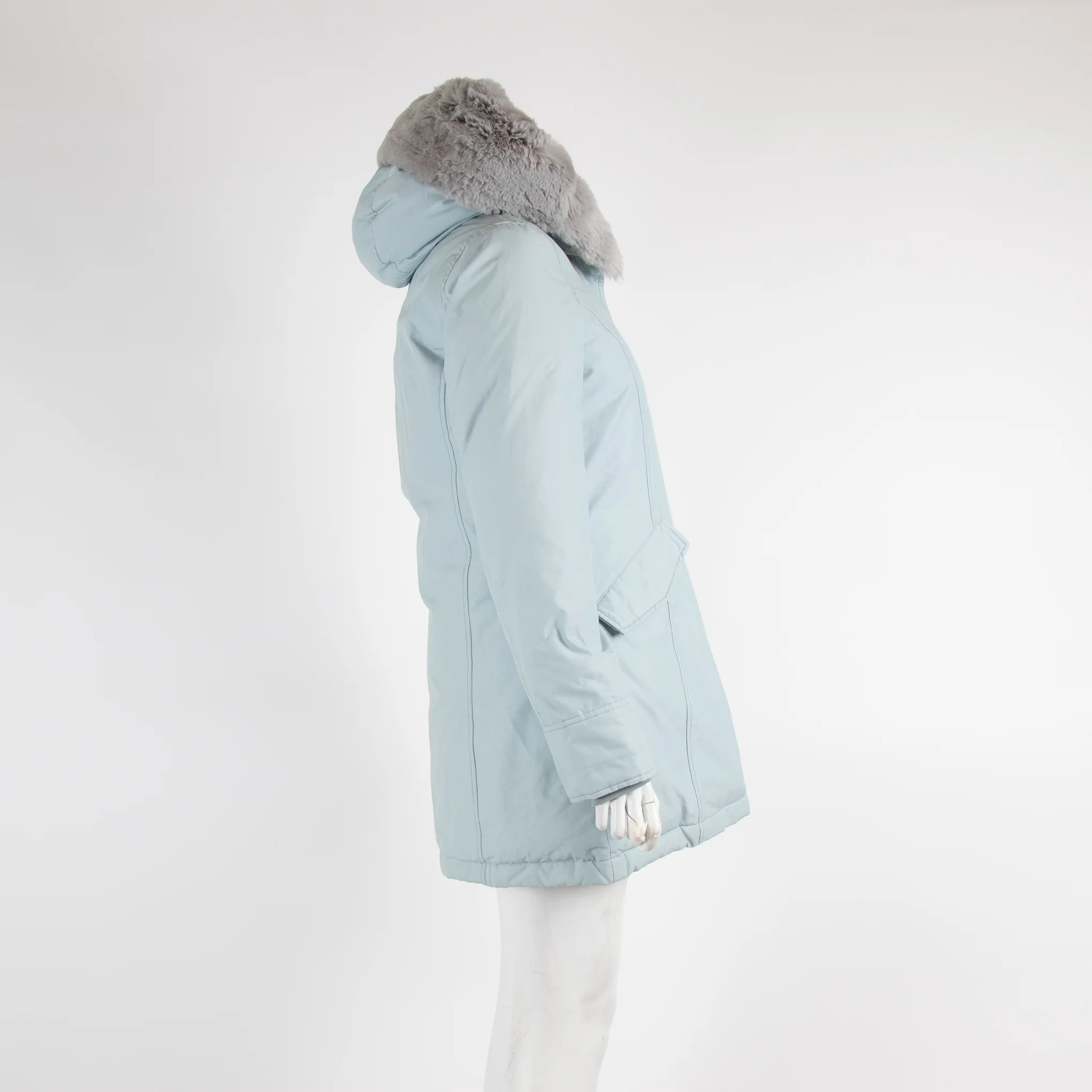 Wool Rich Pale Blue Coat With Fur Hood - Image 2